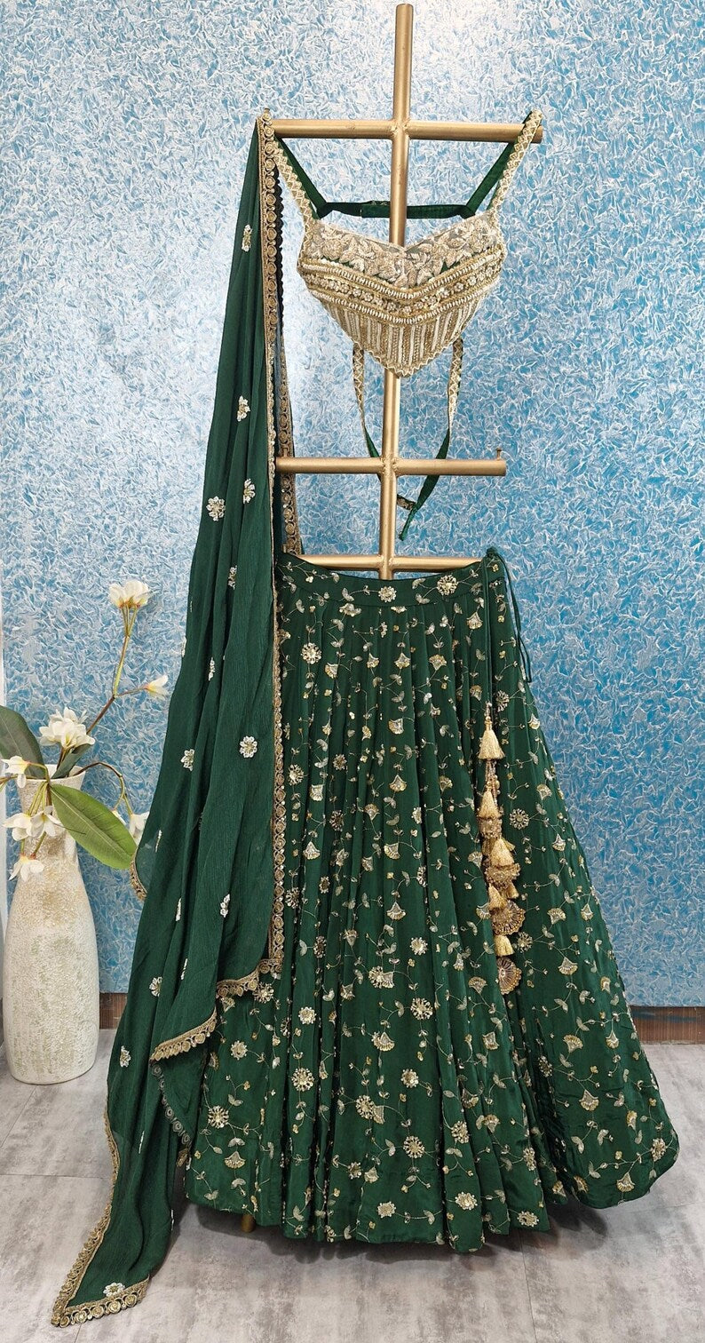 Embroidered Green Crepe Silk Lehenga Choli DVMTD_0268