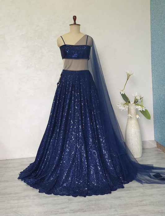 Navy Blue Embroidered Net Lehenga Choli DVMTD_0272