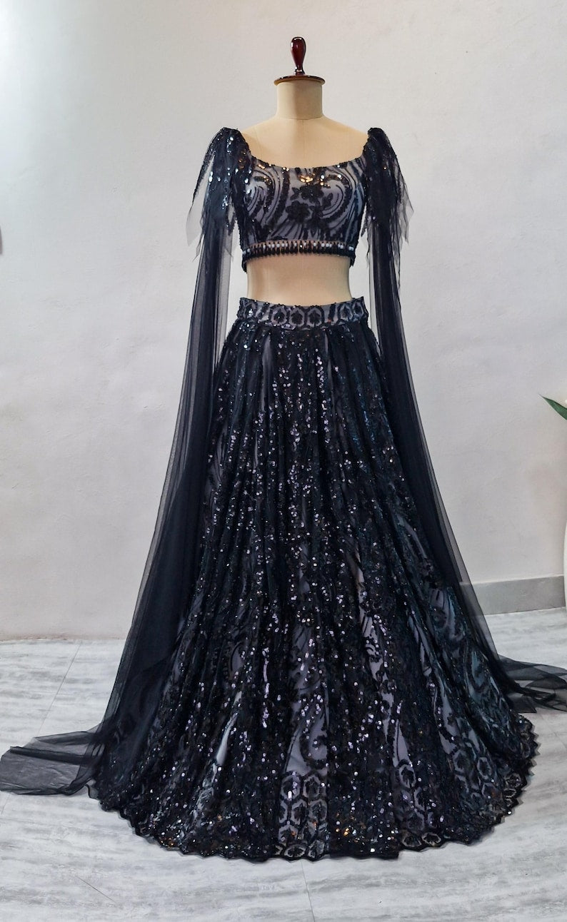 Black Embroidered Net Lehenga Choli DVMTD_0273