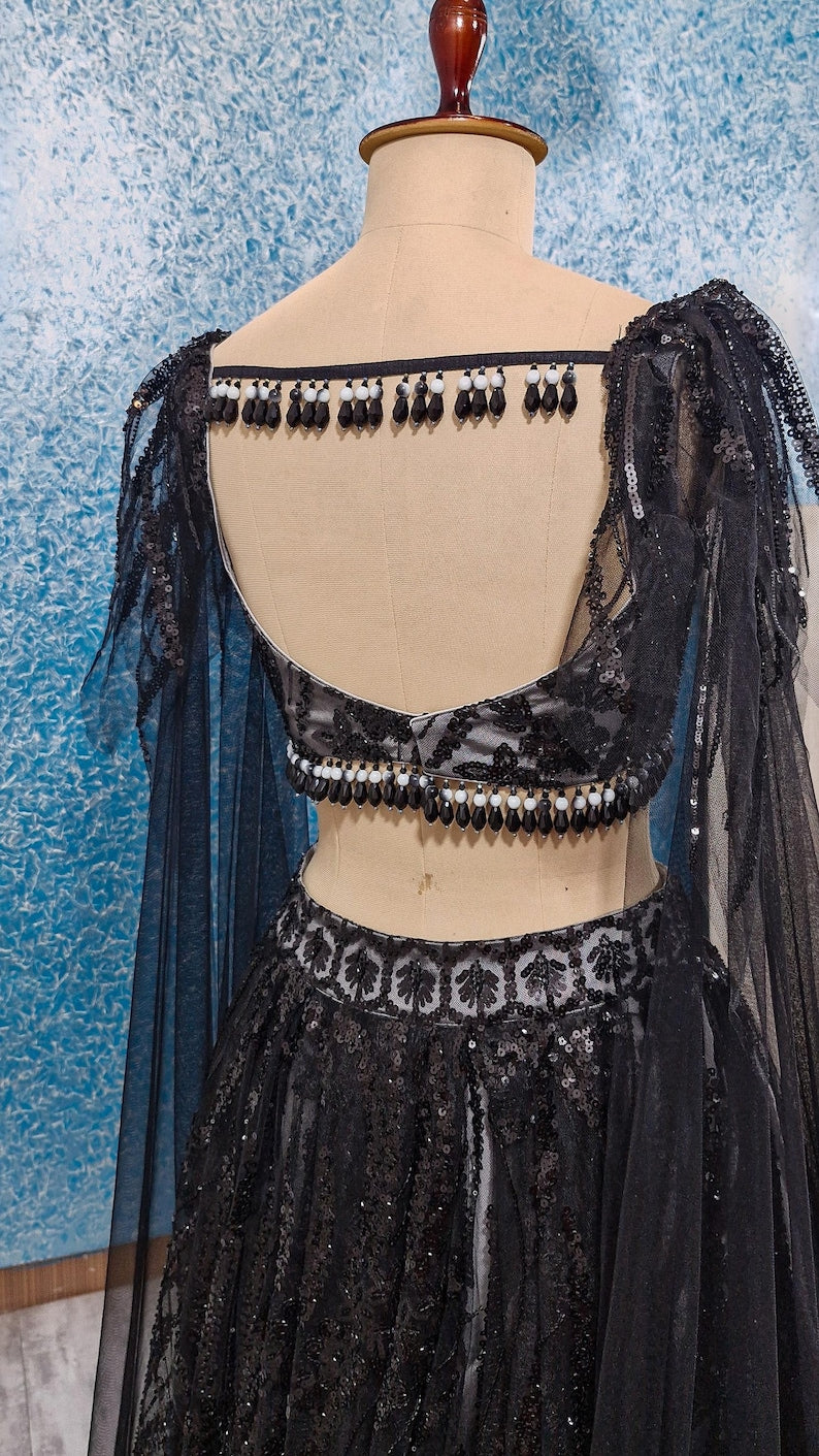 Black Embroidered Net Lehenga Choli DVMTD_0273