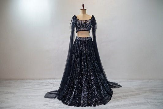Black Embroidered Net Lehenga Choli DVMTD_0273