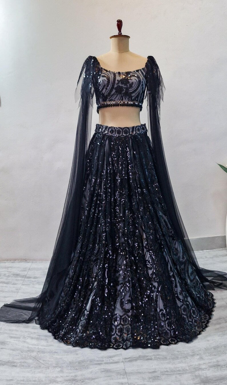 Black Embroidered Net Lehenga Choli DVMTD_0273