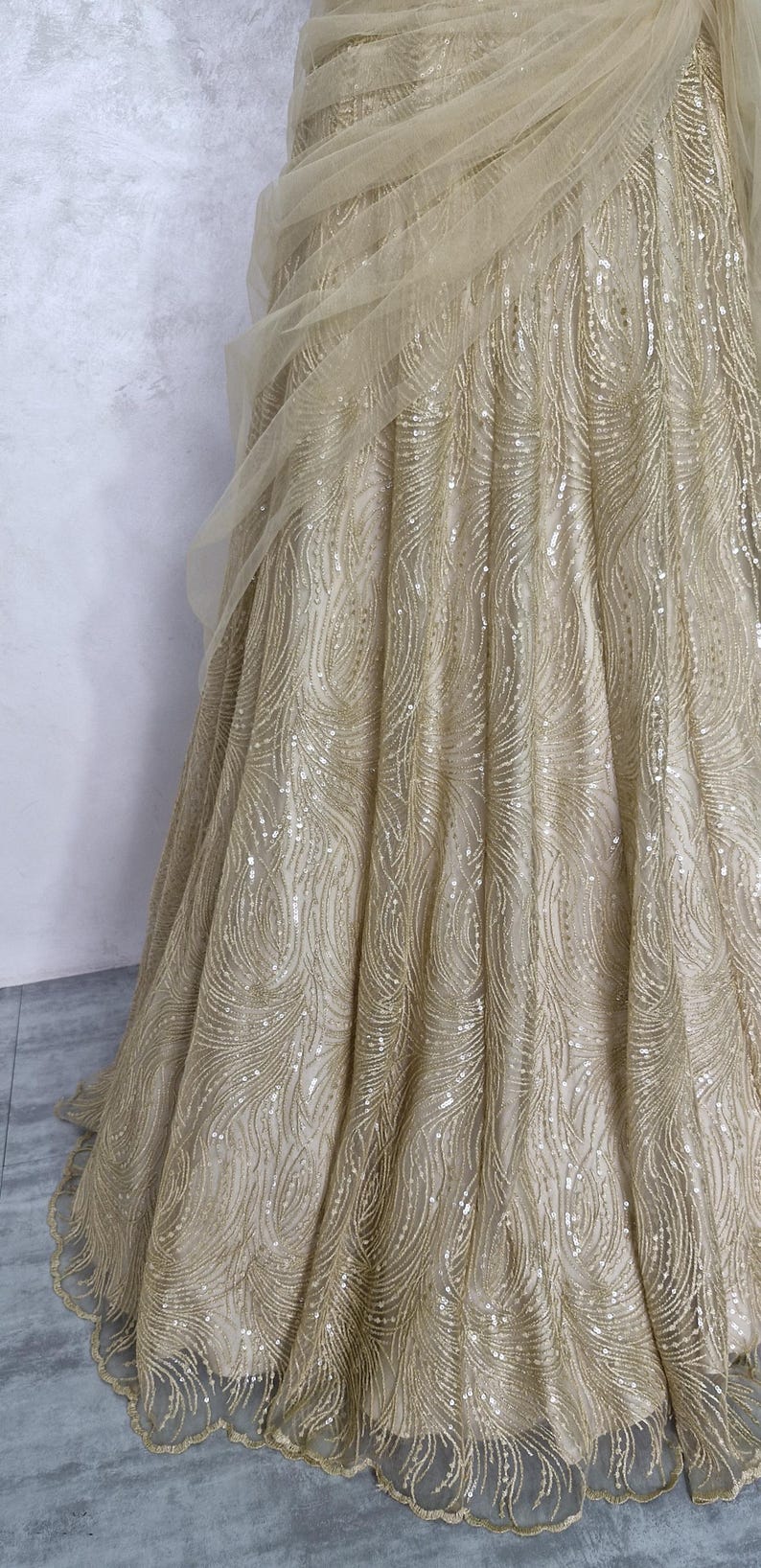 Champagne Gold Embroidered Net Lehenga Choli DVMTD_0275