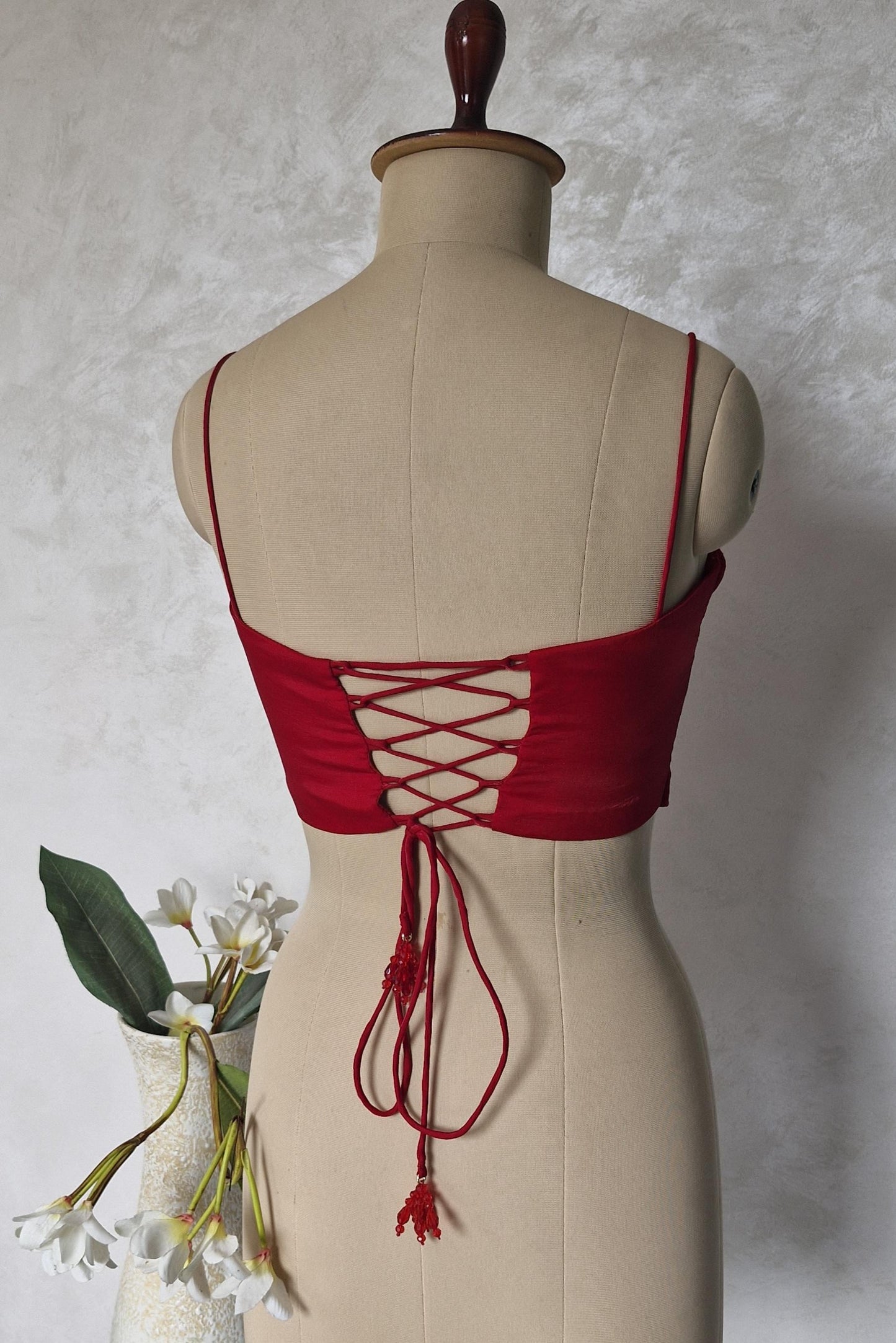 Cherry Red Organza Spaghetti Corset Blouse DVCB_005