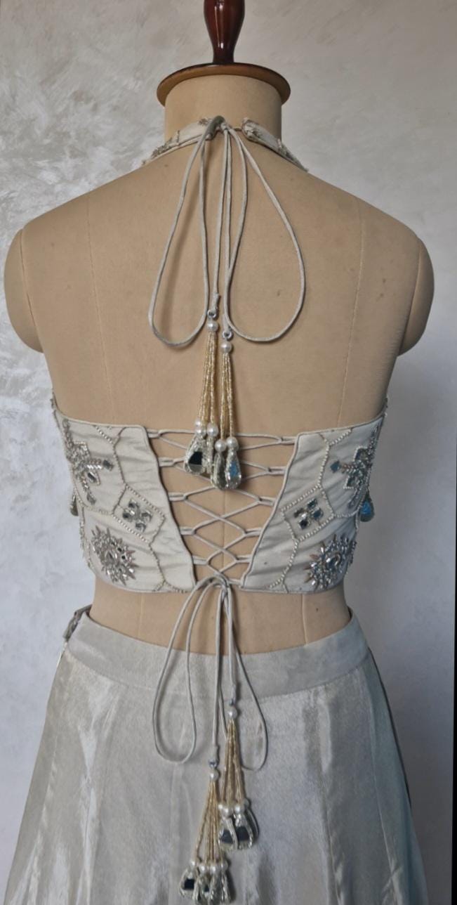 Embroidered Silver Net Corset Blouse DVCB_010