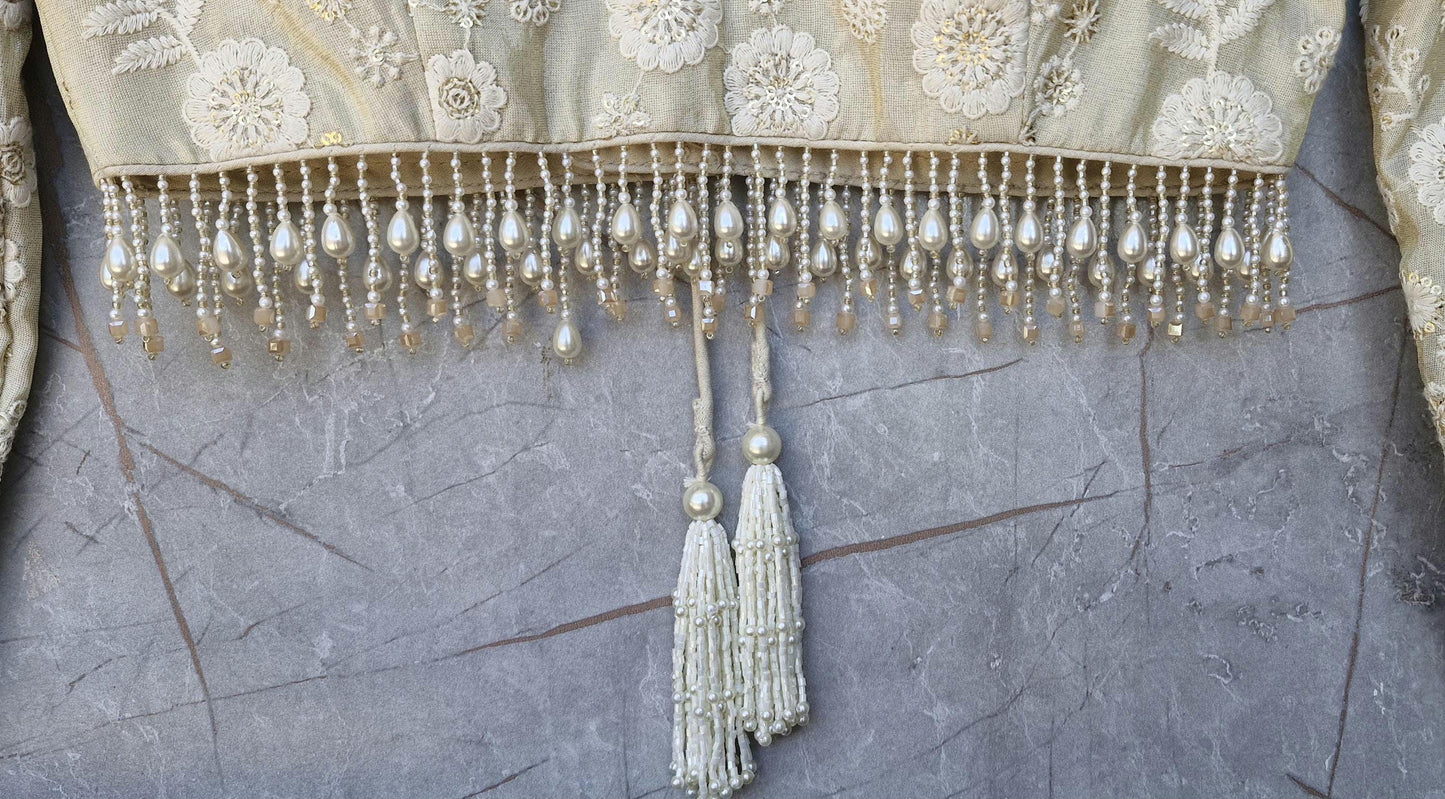 Cream Gold Embroidered Tissue Silk Blouse DVBL_472