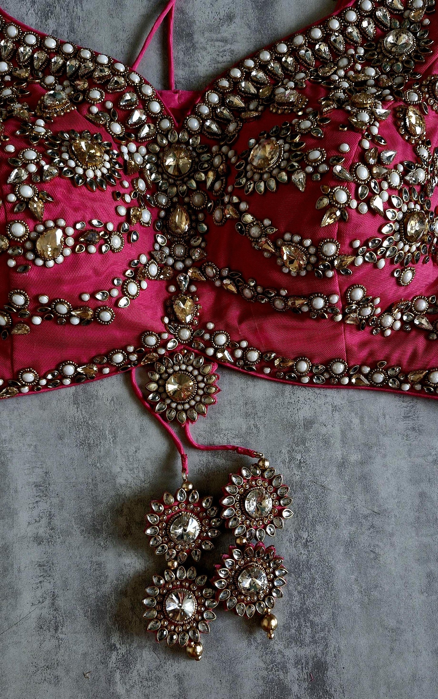 Hand Embroidered Saree Blouse, Pink Sweetheart Neck Cap Sleeves Bridal DVBL_478