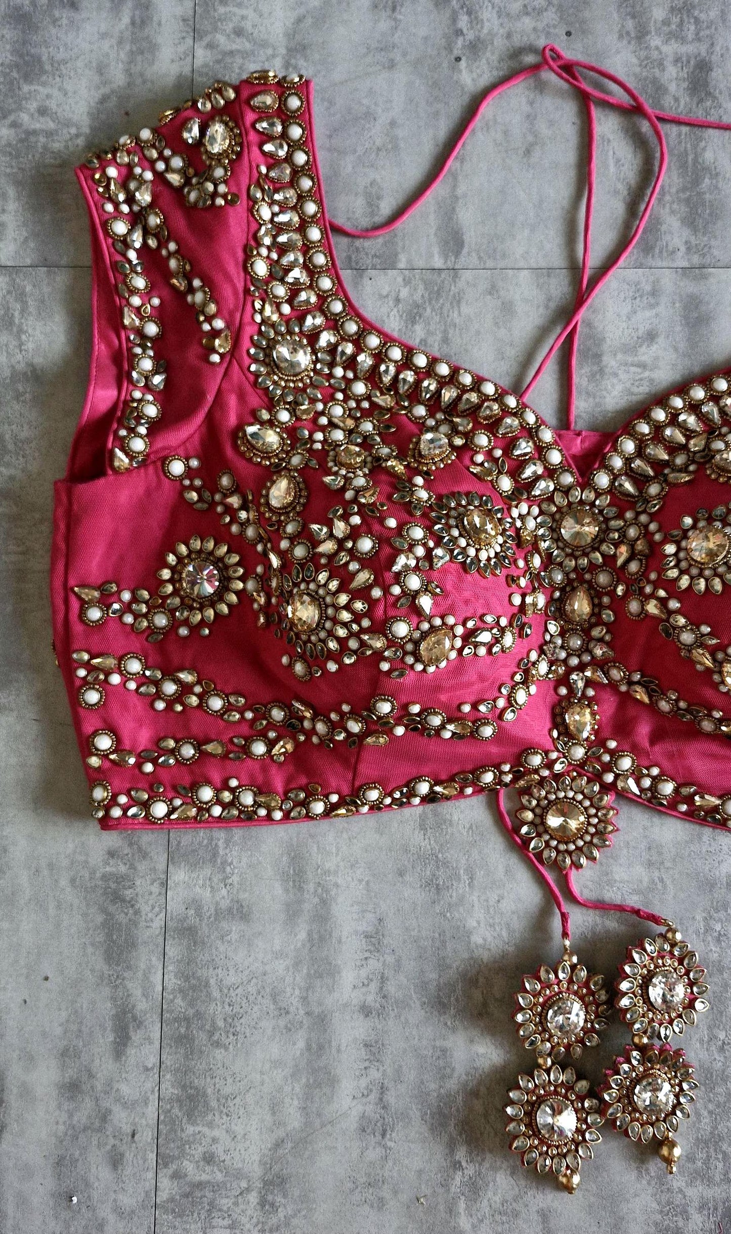 Hand Embroidered Saree Blouse, Pink Sweetheart Neck Cap Sleeves Bridal DVBL_478