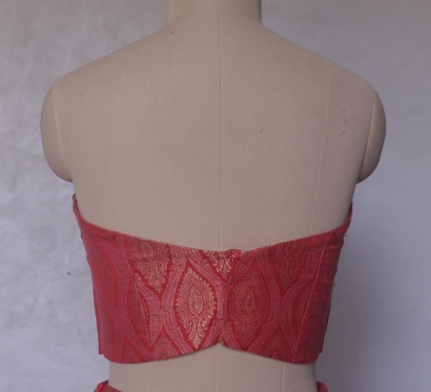 Brocade Silk Indian Corset Blouse, Pink Red Strapless DVCB_014