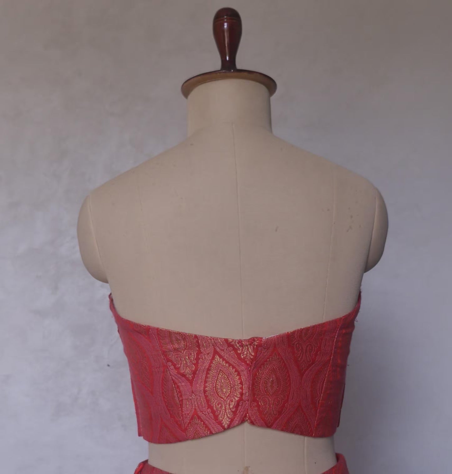Brocade Silk Indian Corset Blouse, Pink Red Strapless DVCB_014