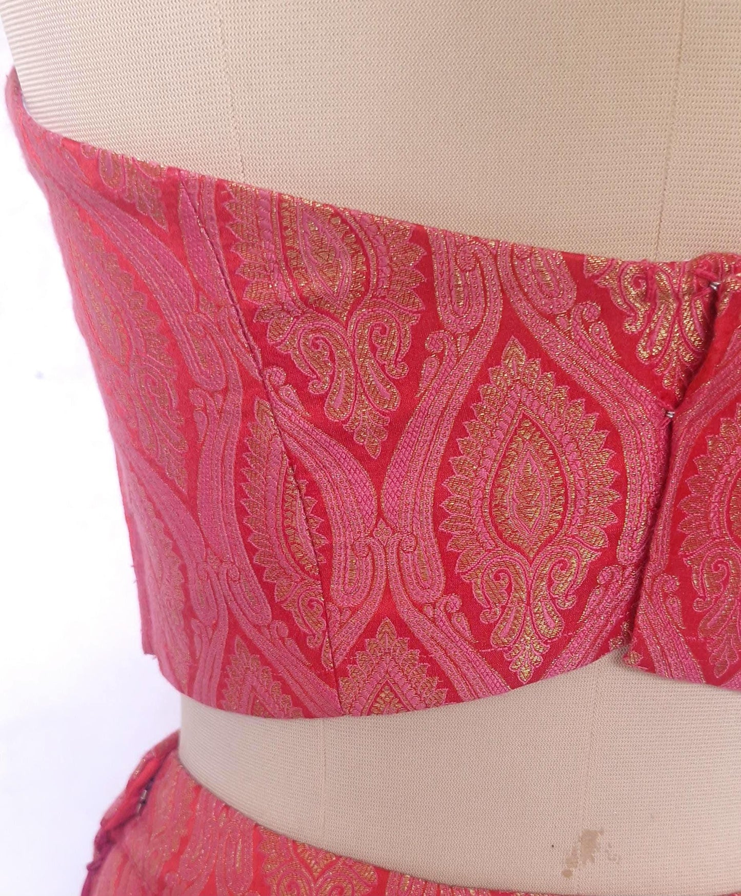 Brocade Silk Indian Corset Blouse, Pink Red Strapless DVCB_014