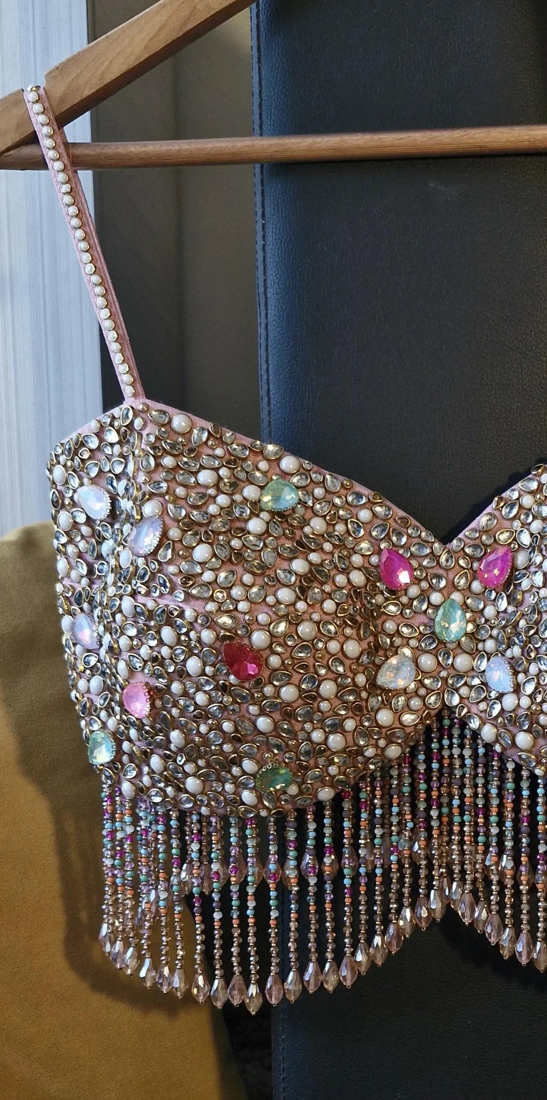 Hand Embroidered Dusty Pink Blouse, Beads & Kundan Embellishment, Bralette DVBL_481