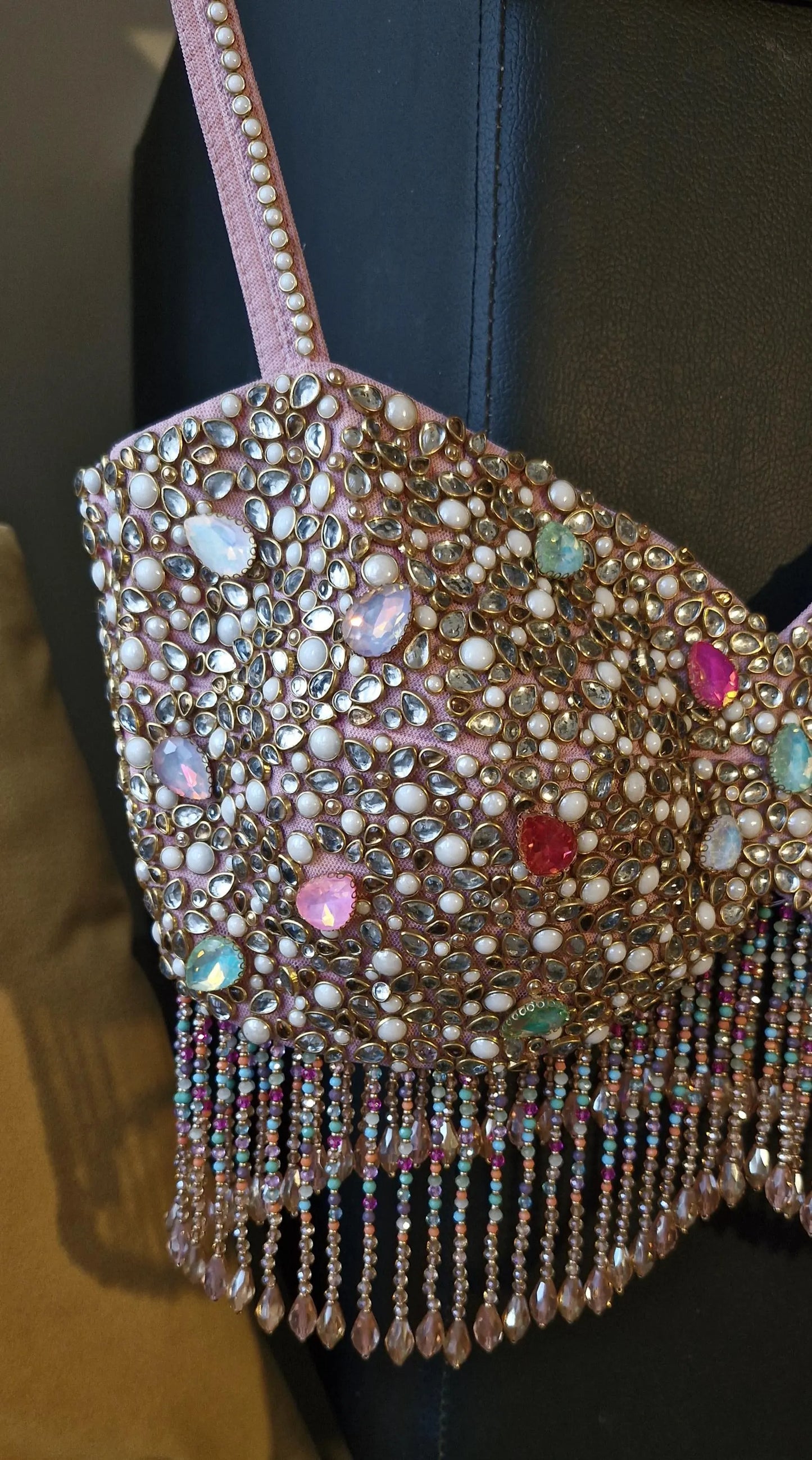 Hand Embroidered Dusty Pink Blouse, Beads & Kundan Embellishment, Bralette DVBL_481