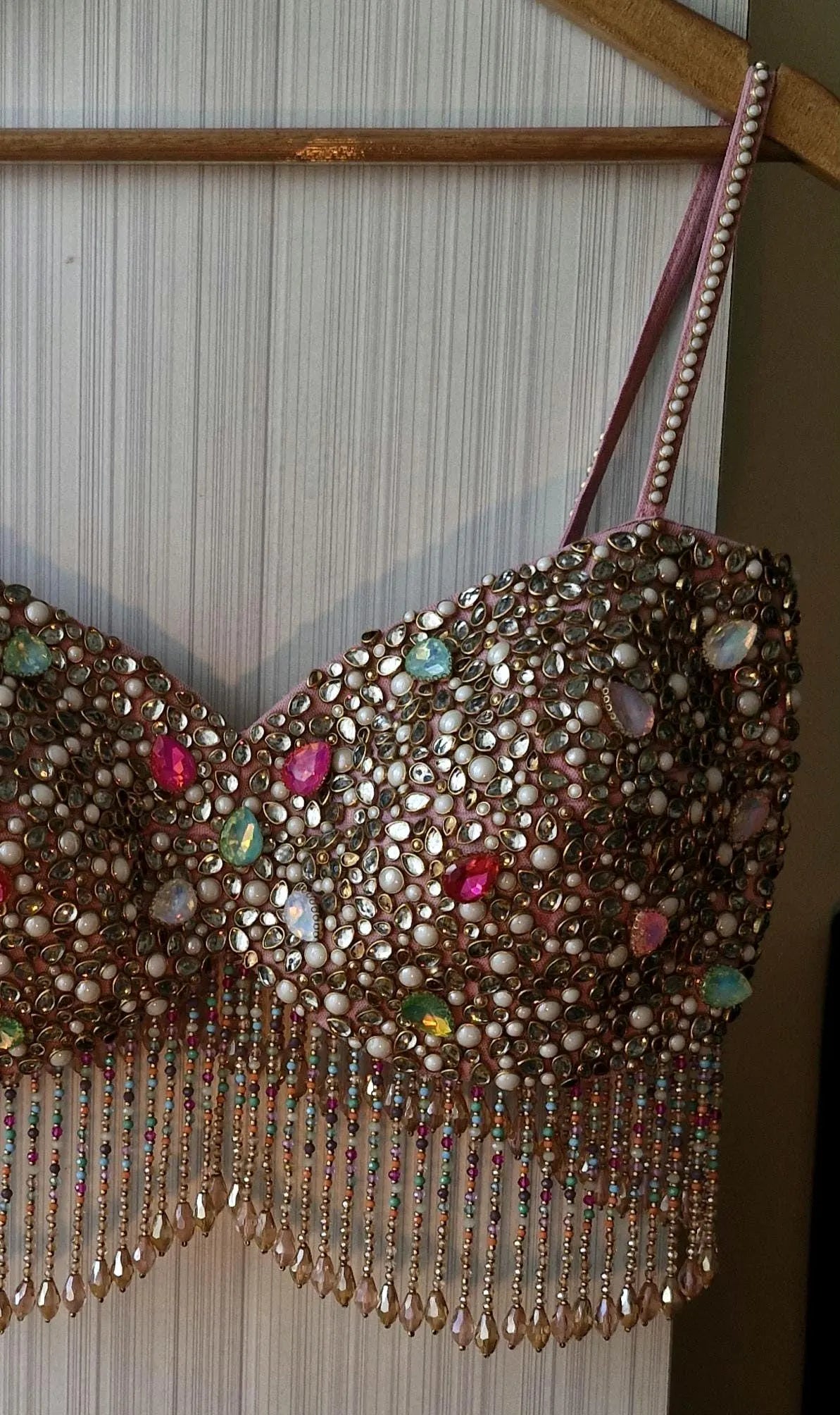 Hand Embroidered Dusty Pink Blouse, Beads & Kundan Embellishment, Bralette DVBL_481
