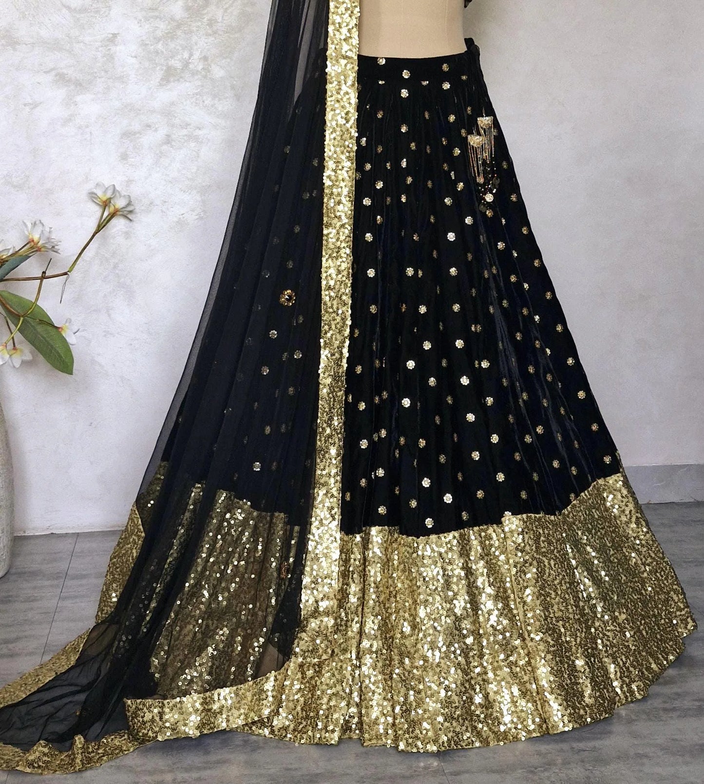 Black Gold Velvet, Sequins Lehenga Choli DVMTD_0291