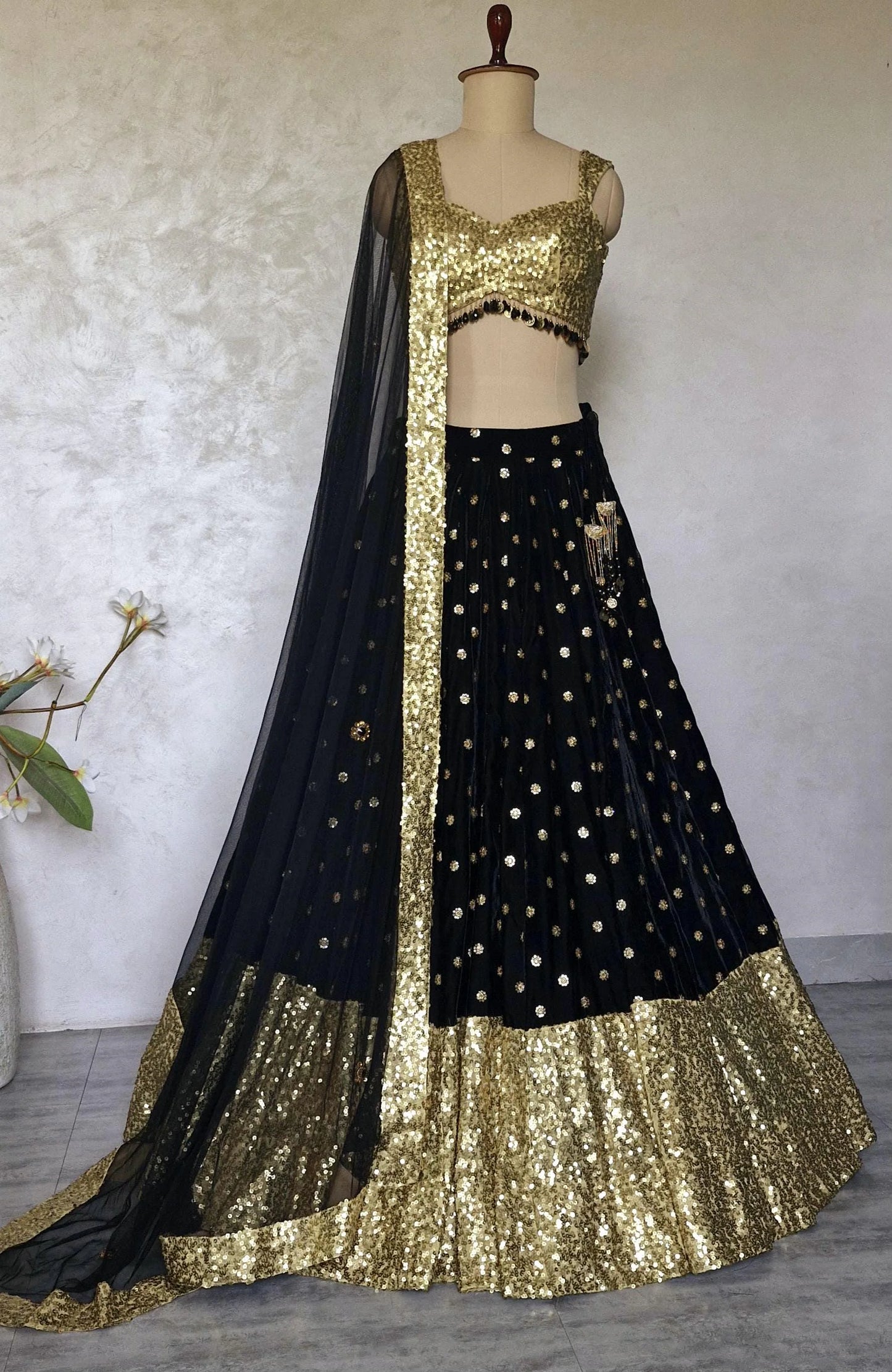 Black Gold Velvet, Sequins Lehenga Choli DVMTD_0291