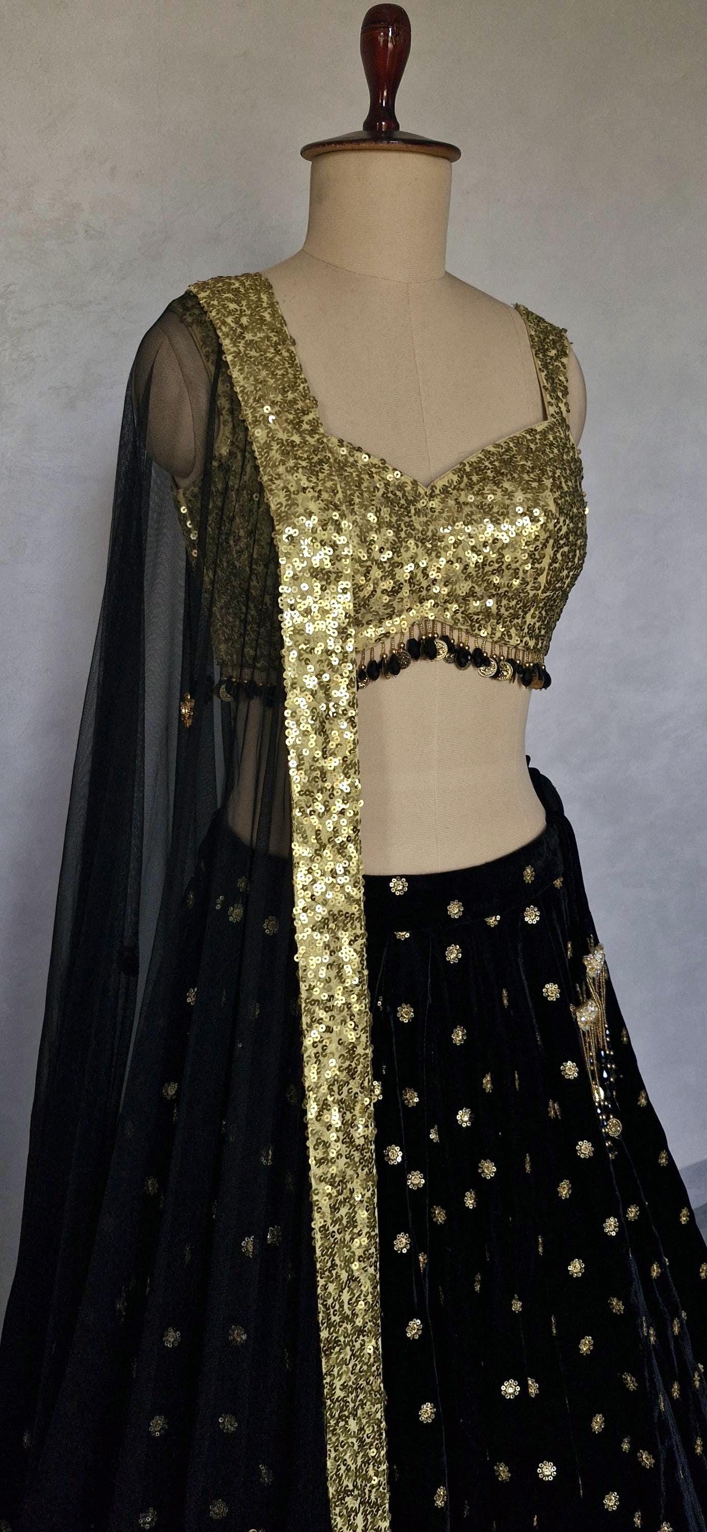 Black Gold Velvet, Sequins Lehenga Choli DVMTD_0291