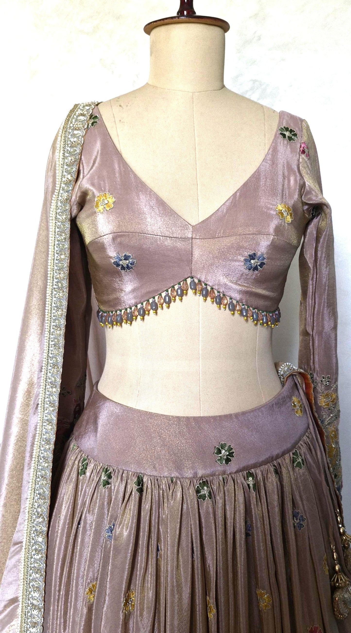 Dusty Pink Tissue Silk Lehenga Choli for Mehendi, Sangeet DVMTD_0290