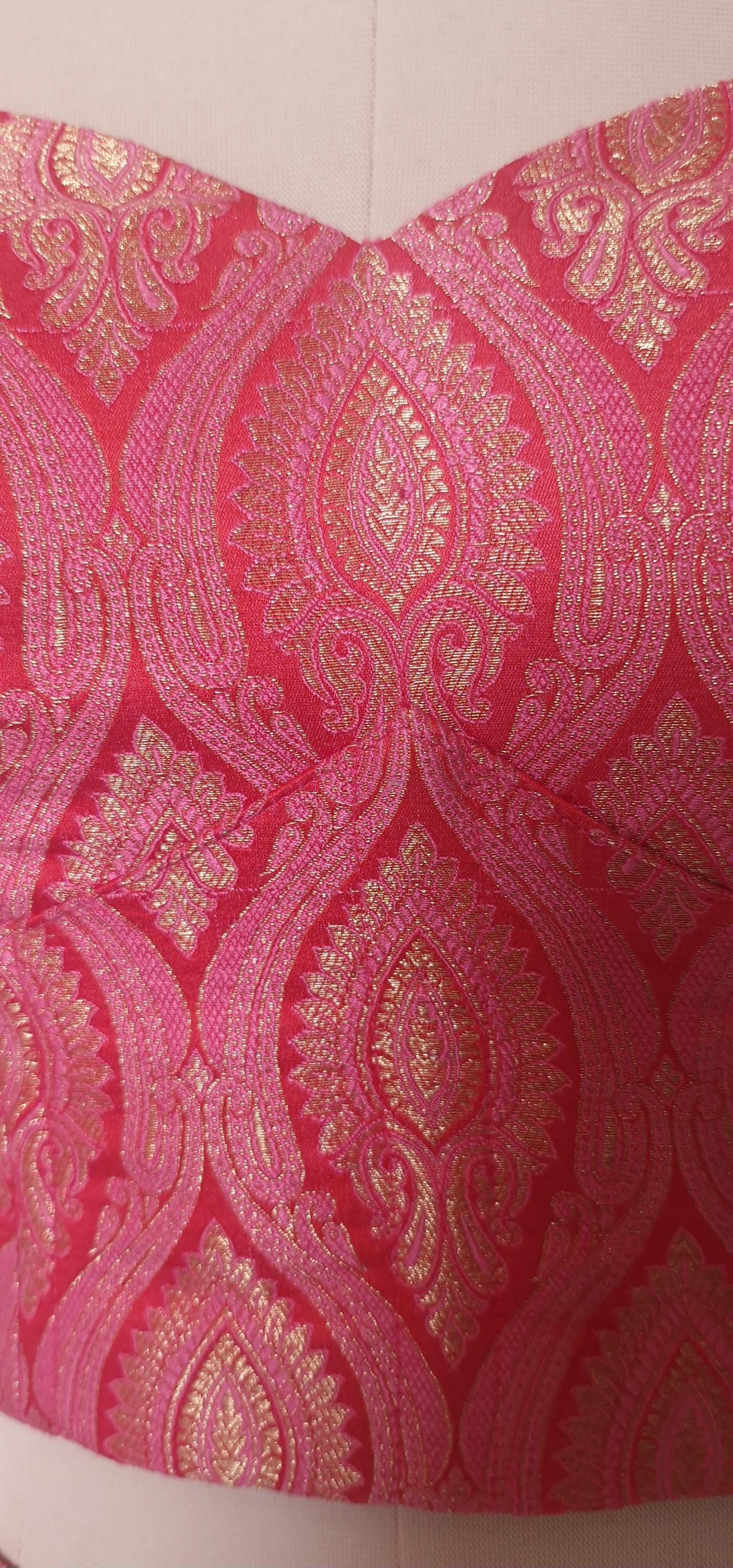 Brocade Silk Indian Corset Blouse, Pink Red Strapless DVCB_014
