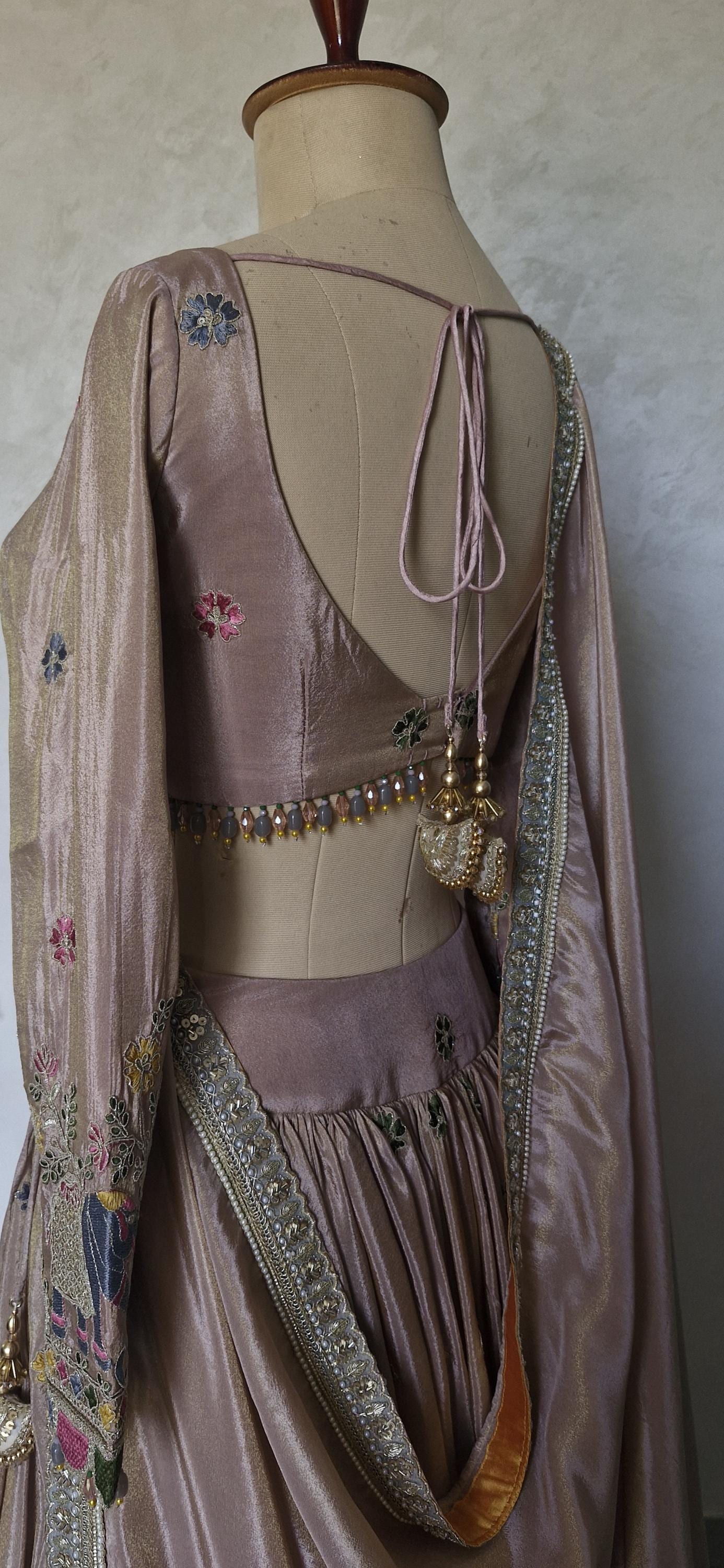 Dusty Pink Tissue Silk Lehenga Choli for Mehendi, Sangeet DVMTD_0290