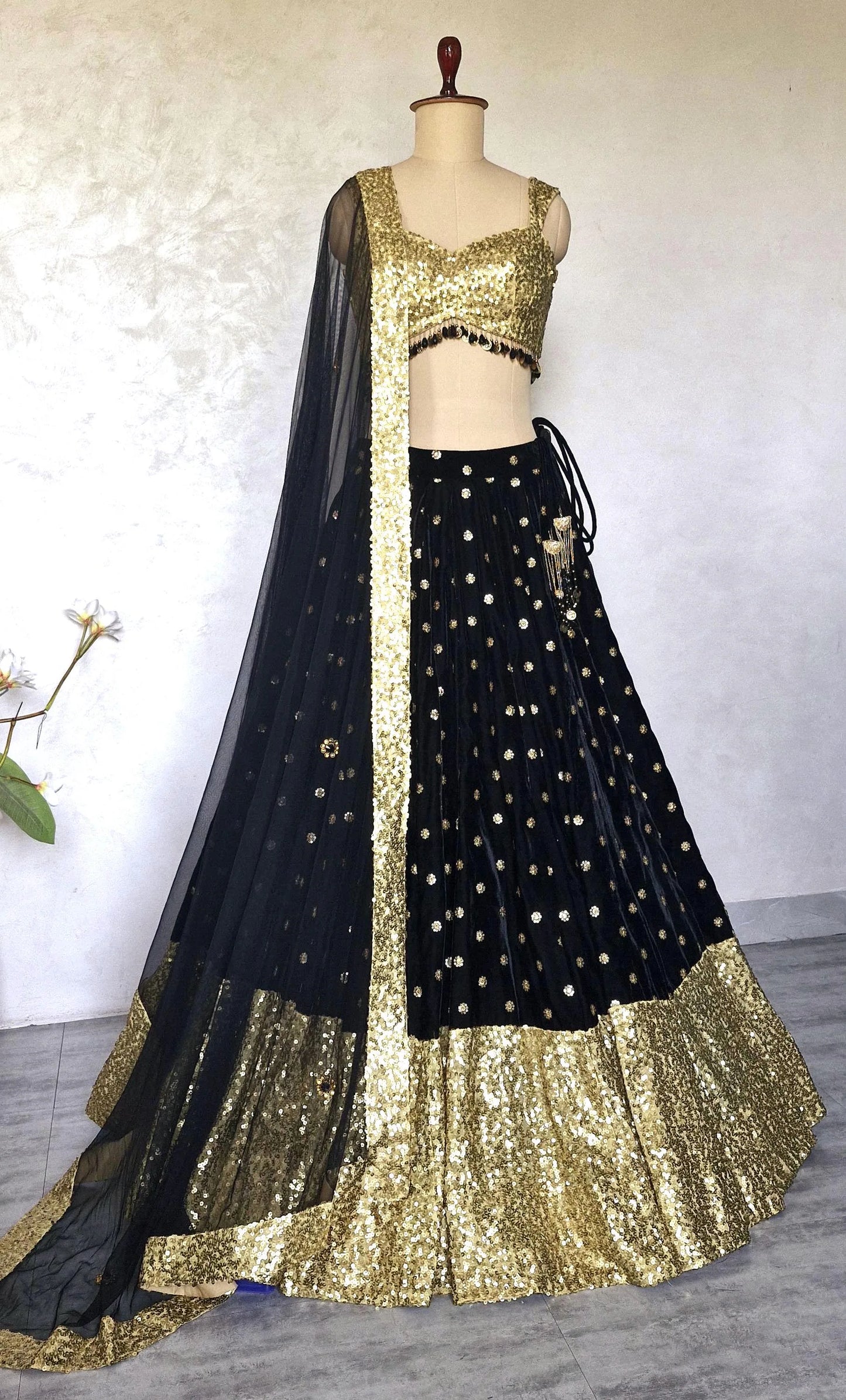Black Gold Velvet, Sequins Lehenga Choli DVMTD_0291