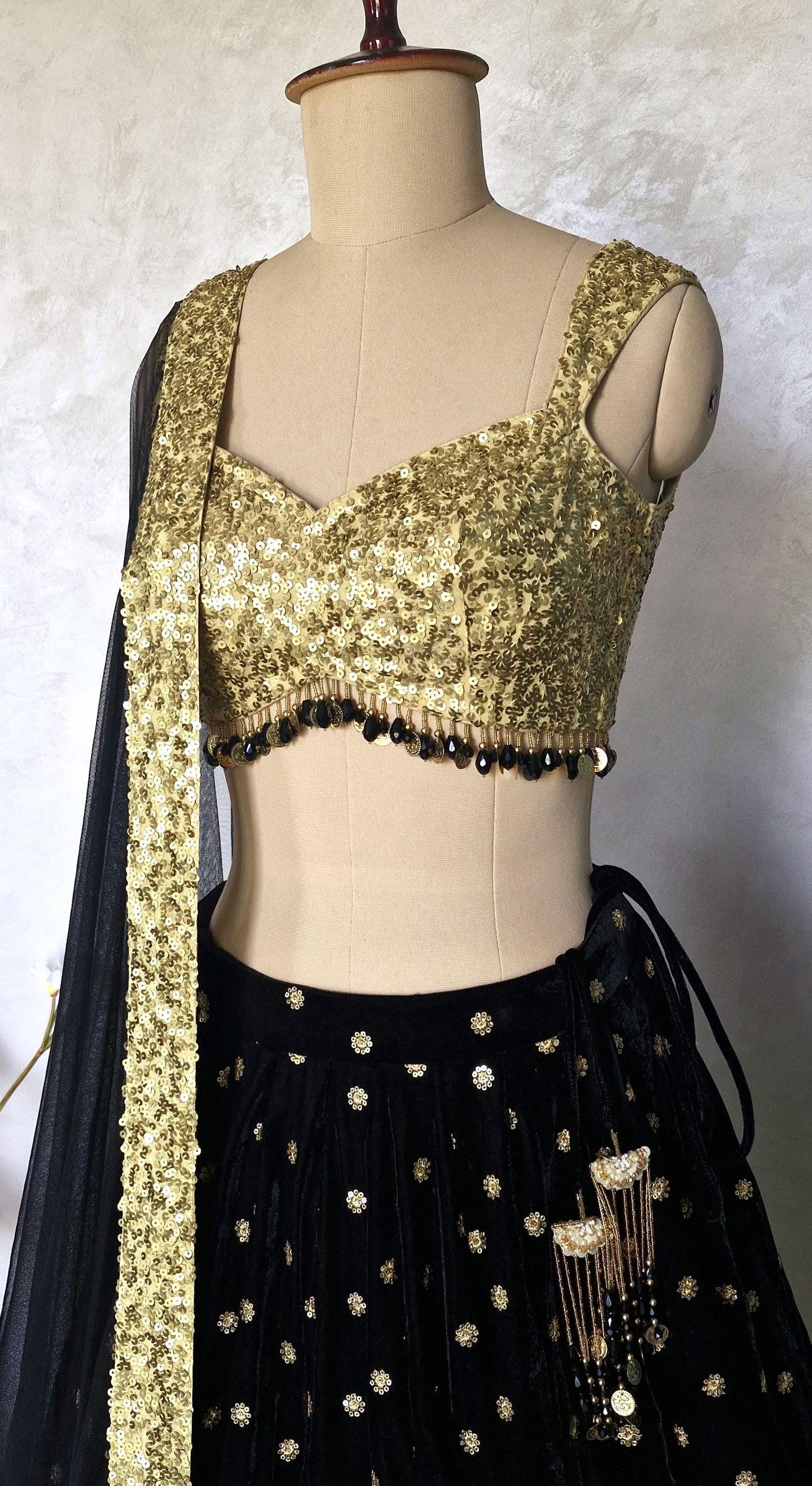 Black Gold Velvet, Sequins Lehenga Choli DVMTD_0291