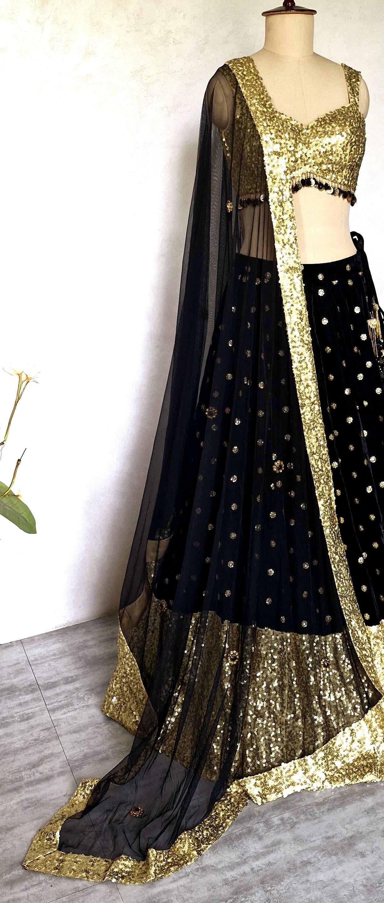 Black Gold Velvet, Sequins Lehenga Choli DVMTD_0291
