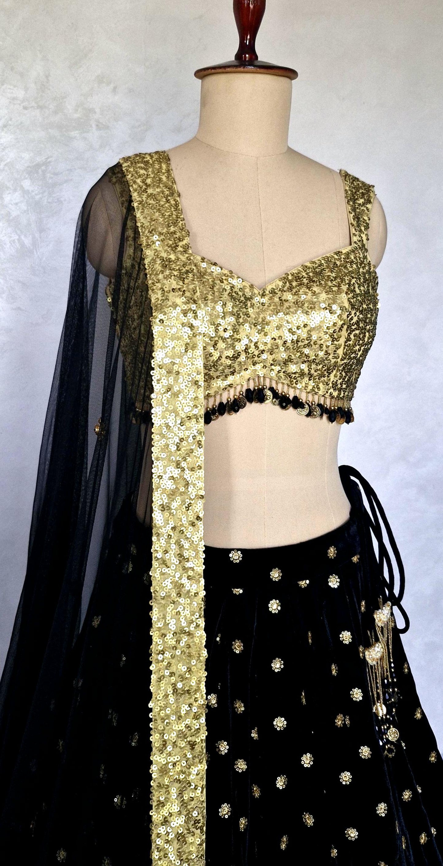 Black Gold Velvet, Sequins Lehenga Choli DVMTD_0291