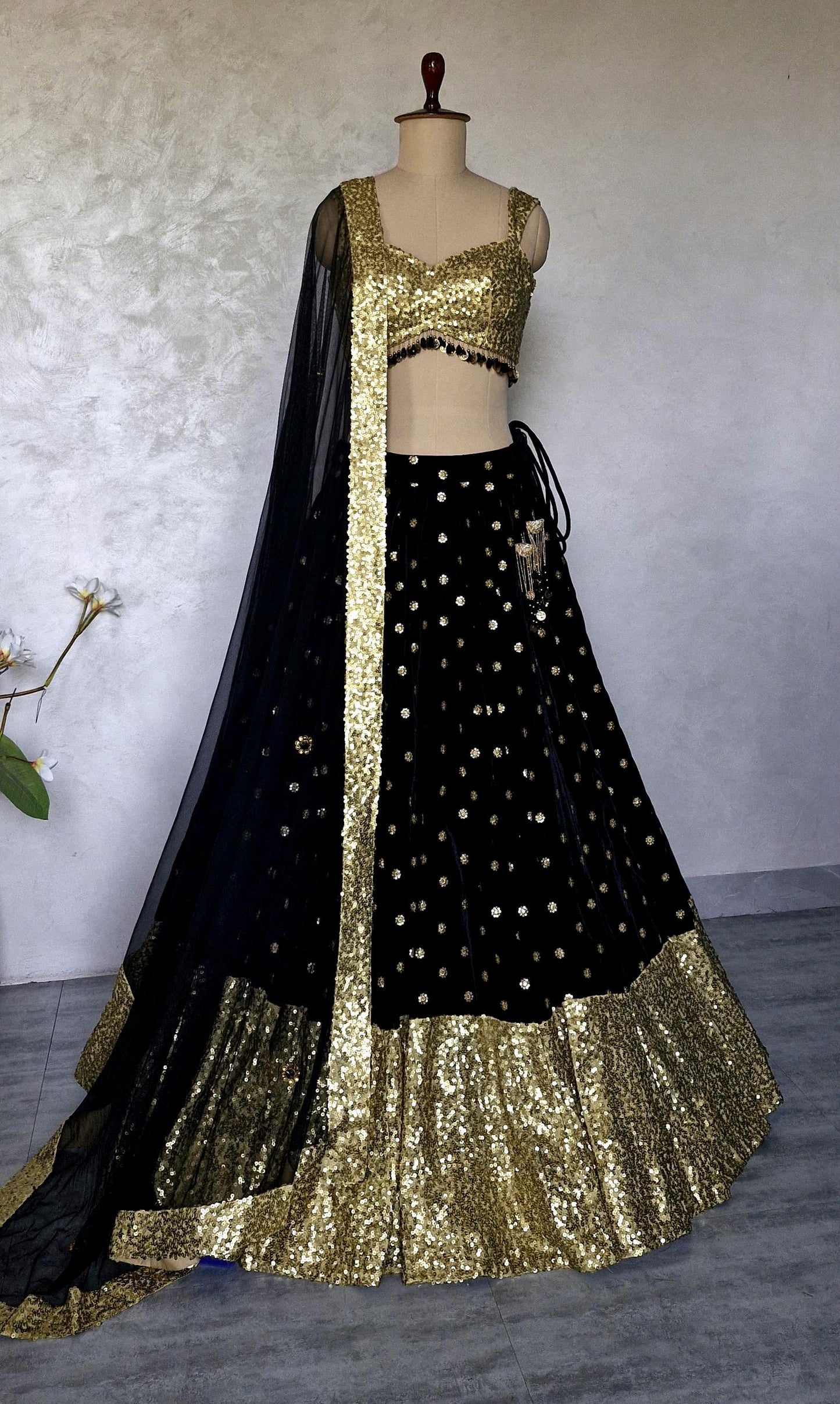 Black Gold Velvet, Sequins Lehenga Choli DVMTD_0291