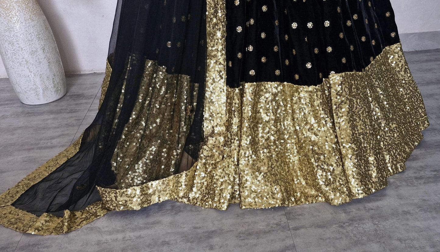 Black Gold Velvet, Sequins Lehenga Choli DVMTD_0291