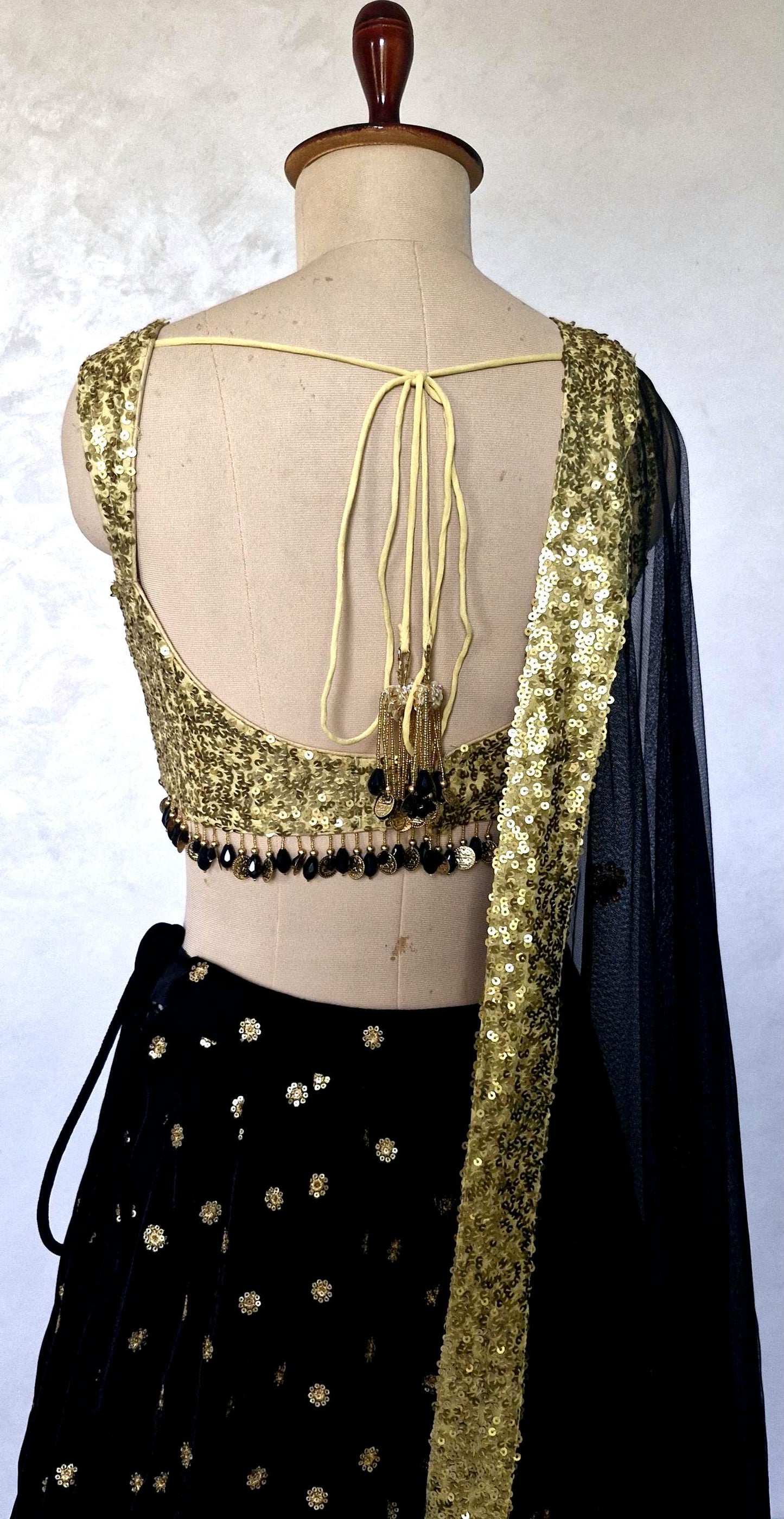 Black Gold Velvet, Sequins Lehenga Choli DVMTD_0291