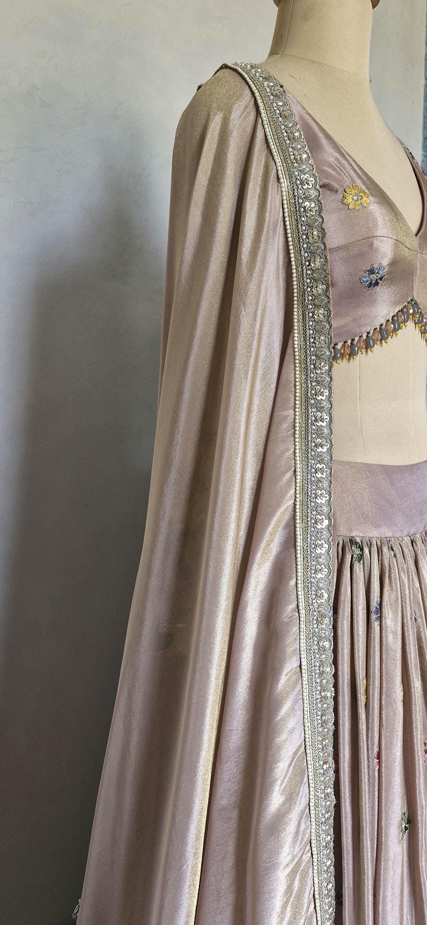 Dusty Pink Tissue Silk Lehenga Choli for Mehendi, Sangeet DVMTD_0290