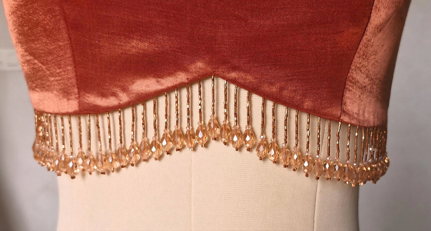 Dark Rust Gajji Silk Saree Blouse, Jewel Neck, Backless DVBL_491