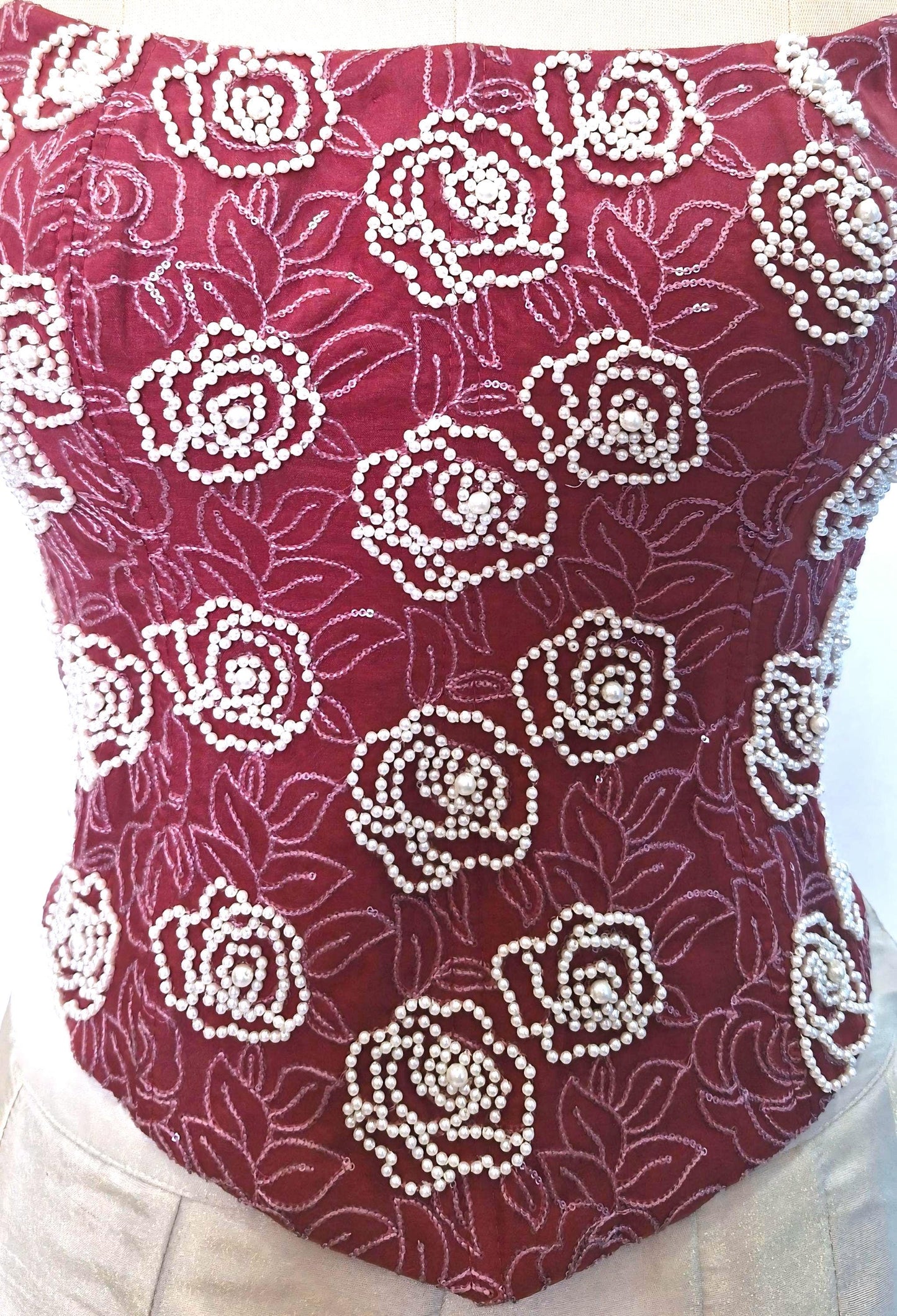 Dusty Rose Hand Embroidered Organza Corset Blouse Strapless DVCB_016