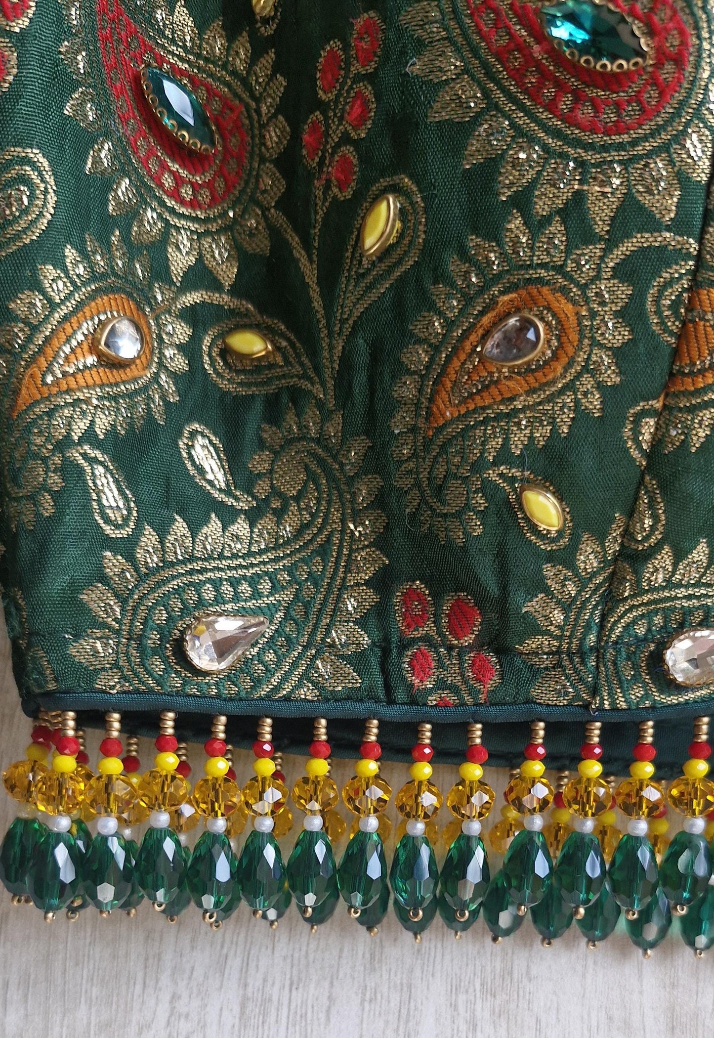 Embroidered Ivory and Green Crepe Silk Lehenga Choli - Mehedi Lehenga DVMTD_0295