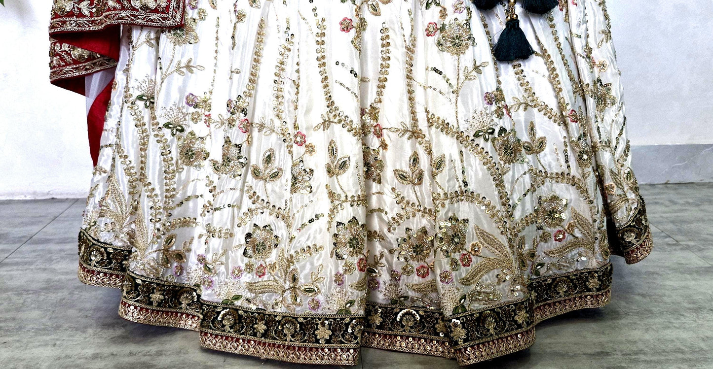 Embroidered Ivory and Green Crepe Silk Lehenga Choli - Mehedi Lehenga DVMTD_0295