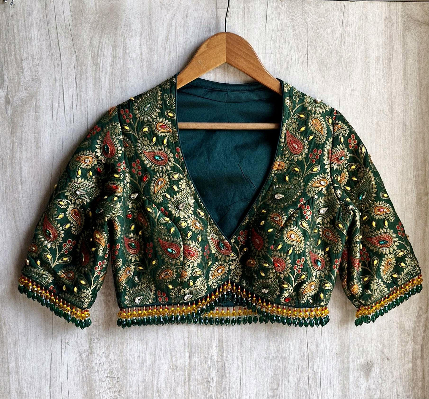 Embroidered Ivory and Green Crepe Silk Lehenga Choli - Mehedi Lehenga DVMTD_0295