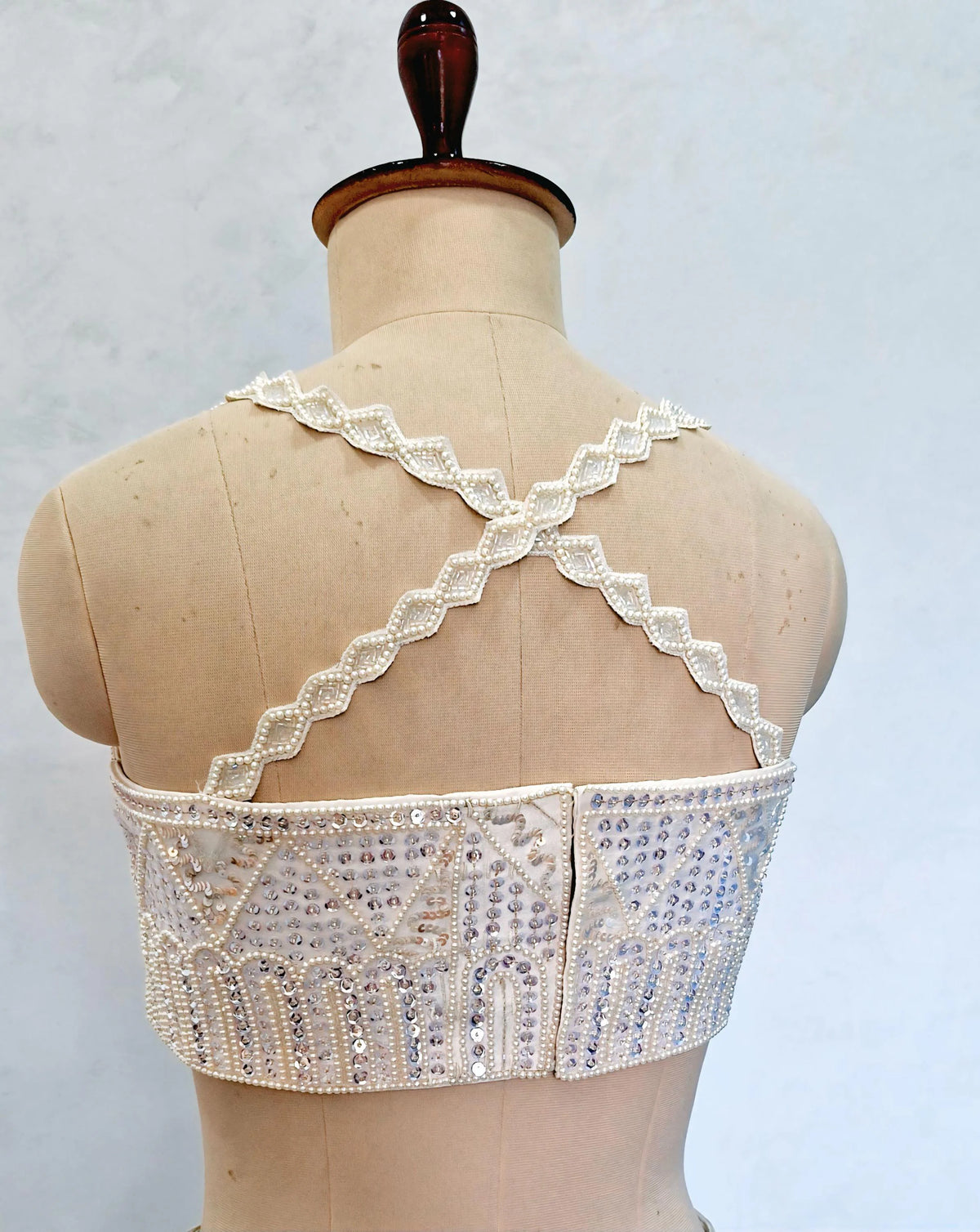 Hand Embroidered Ivory Raw Silk Blouse, Beads and Sequins Embroidered DVBL_506