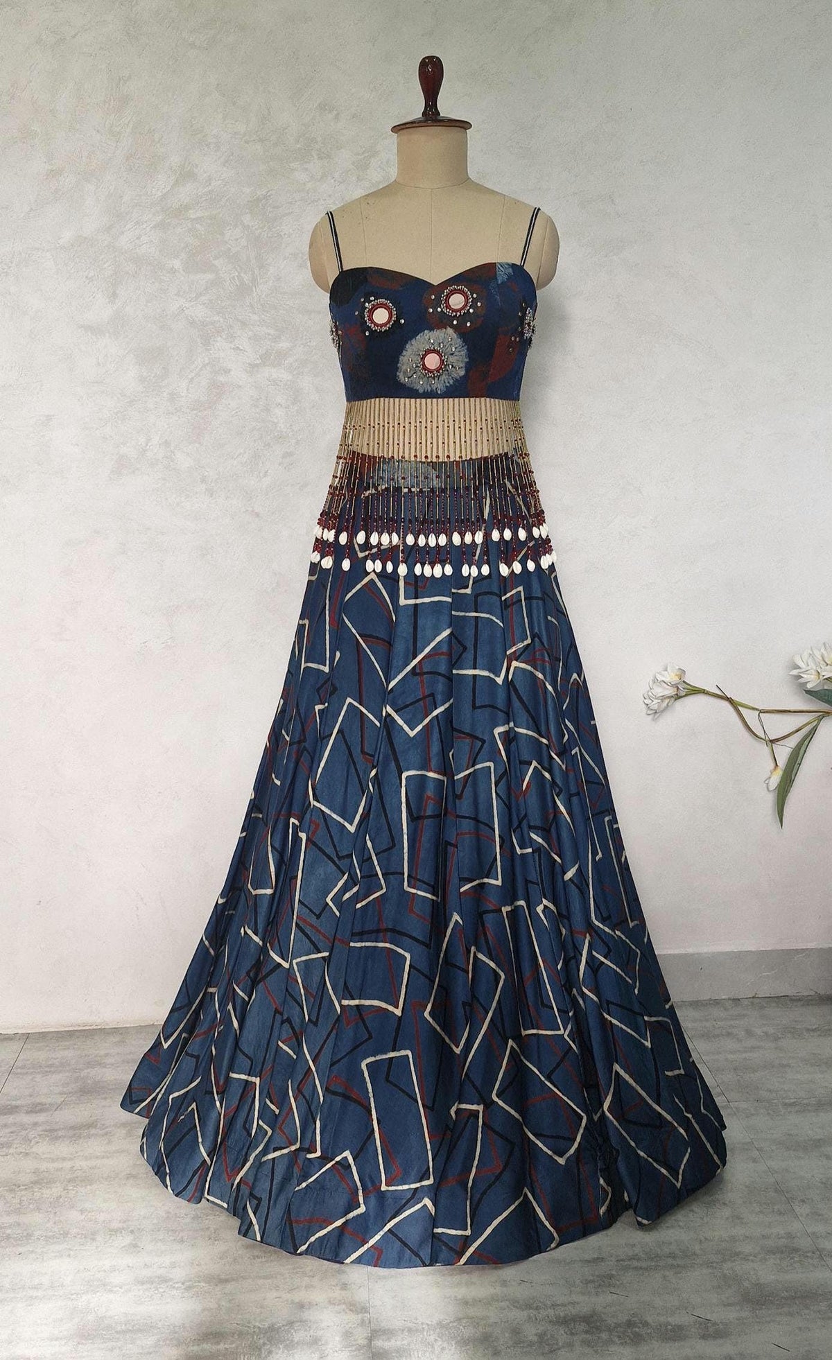 Blue Geometric Print Modal Silk Lehenga Choli DVMTD_0305
