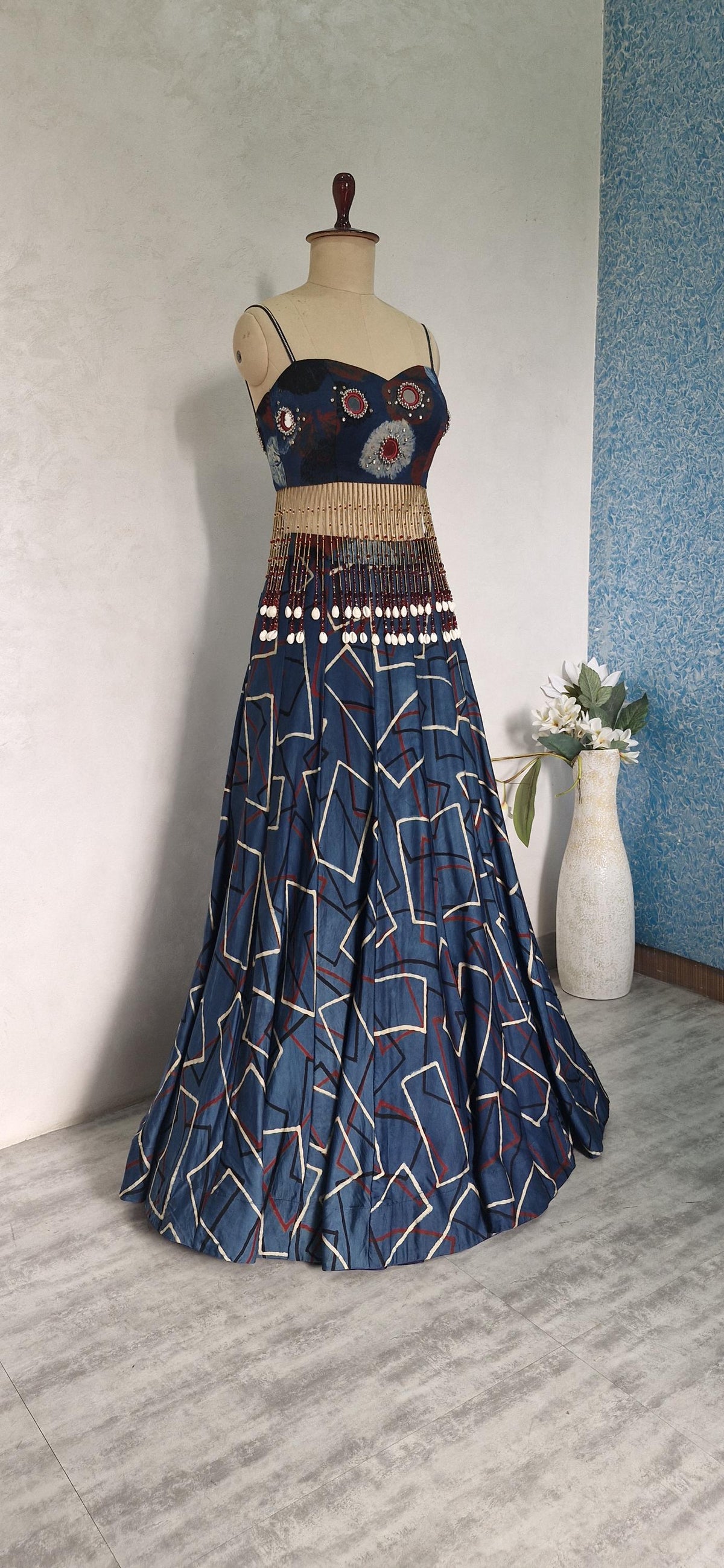 Blue Geometric Print Modal Silk Lehenga Choli DVMTD_0305