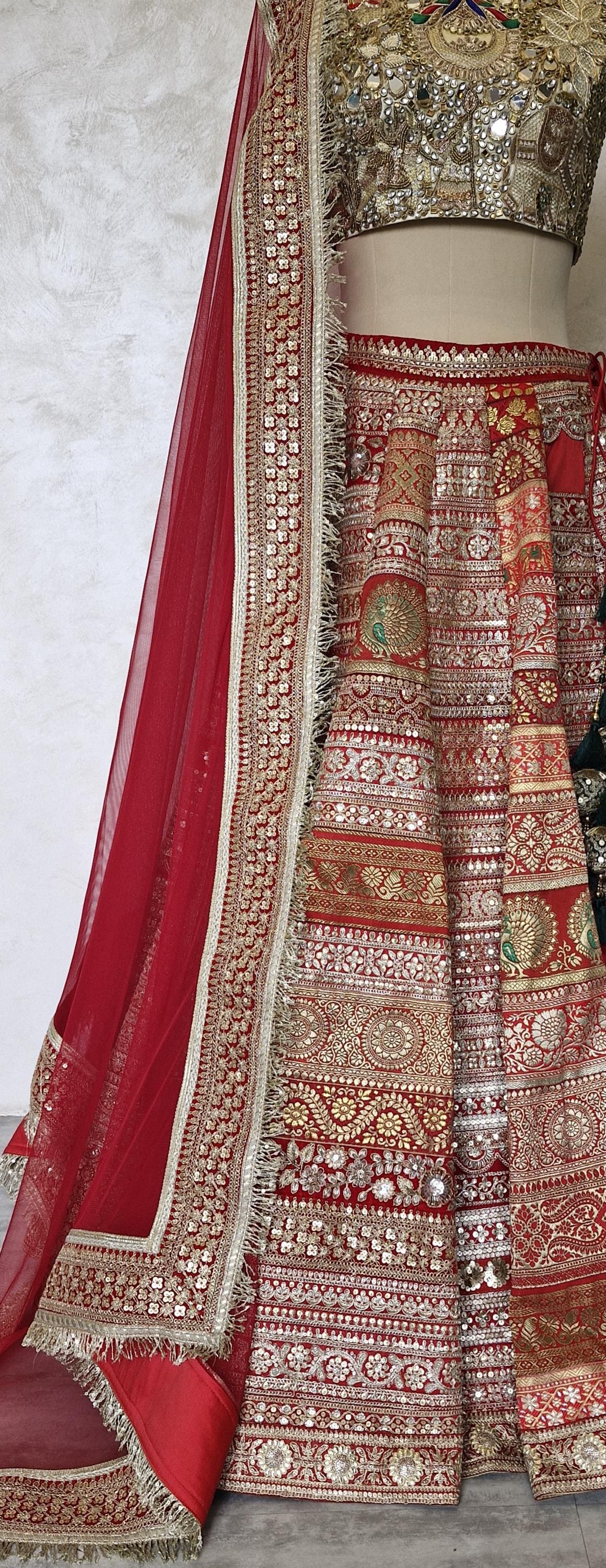 Red Embroidered Embellished Bridal Lehenga Choli DVMTD_0308