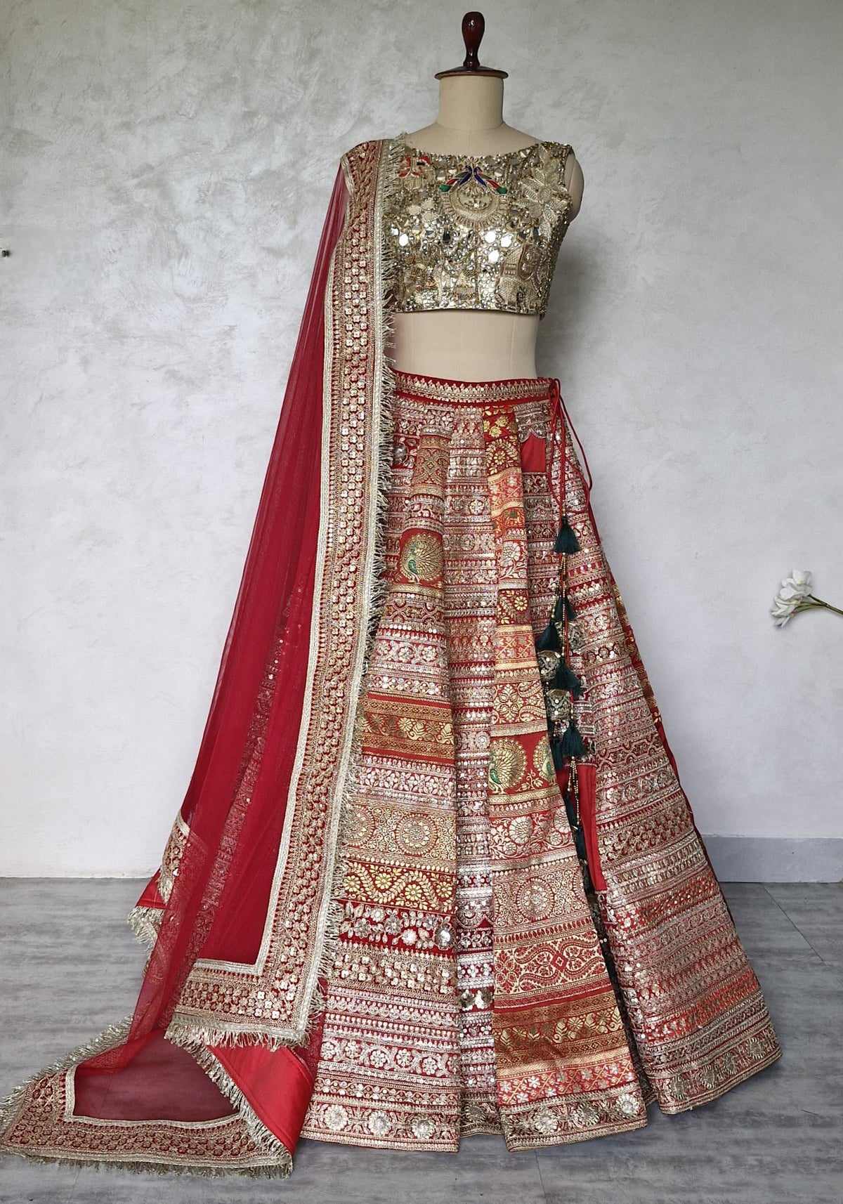 Red Embroidered Embellished Bridal Lehenga Choli DVMTD_0308