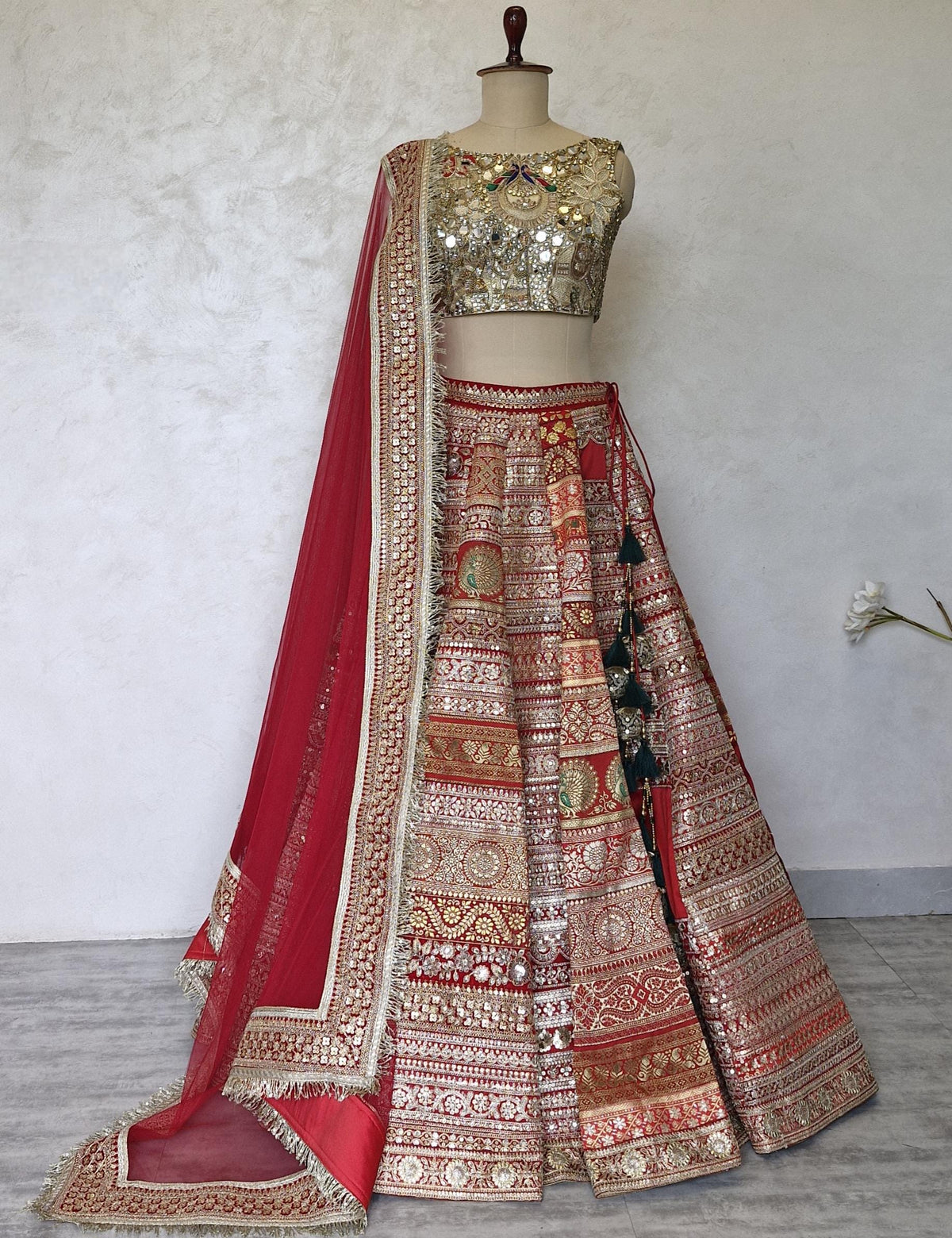 Red Embroidered Embellished Bridal Lehenga Choli DVMTD_0308