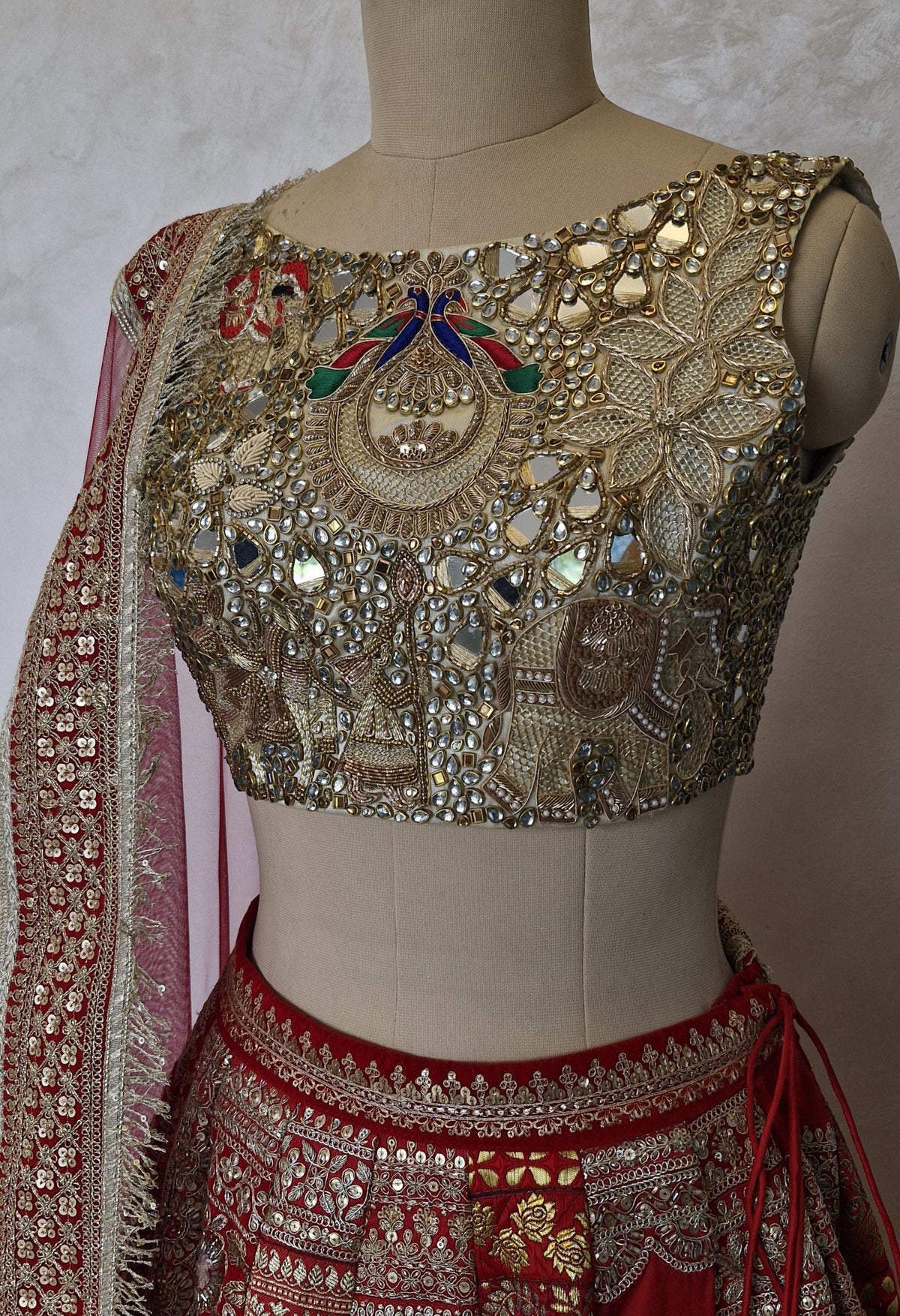 Red Embroidered Embellished Bridal Lehenga Choli DVMTD_0308