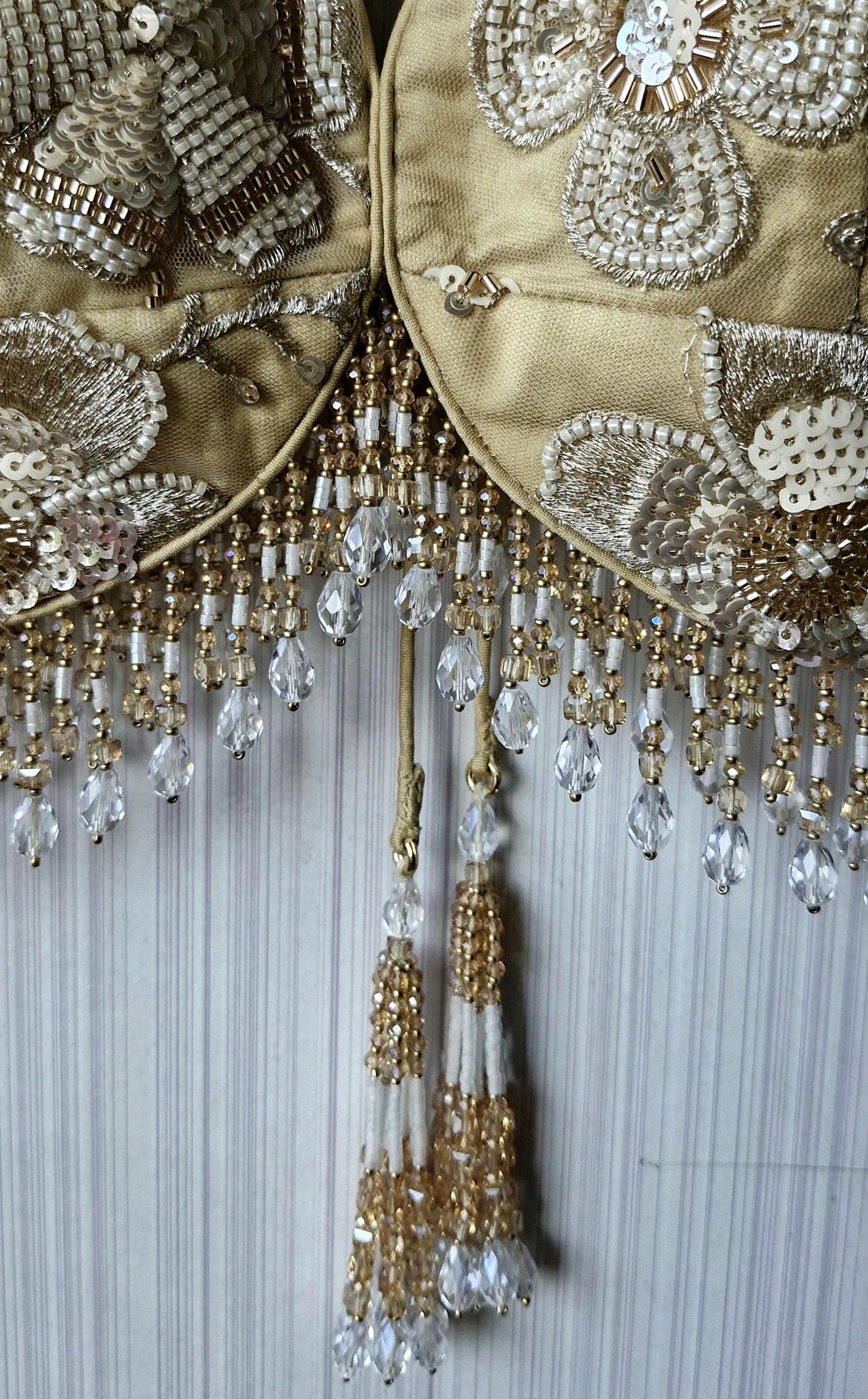 Golden Beige Saree Blouse, Embroidered Net Sweetheart Neck DVBL_476