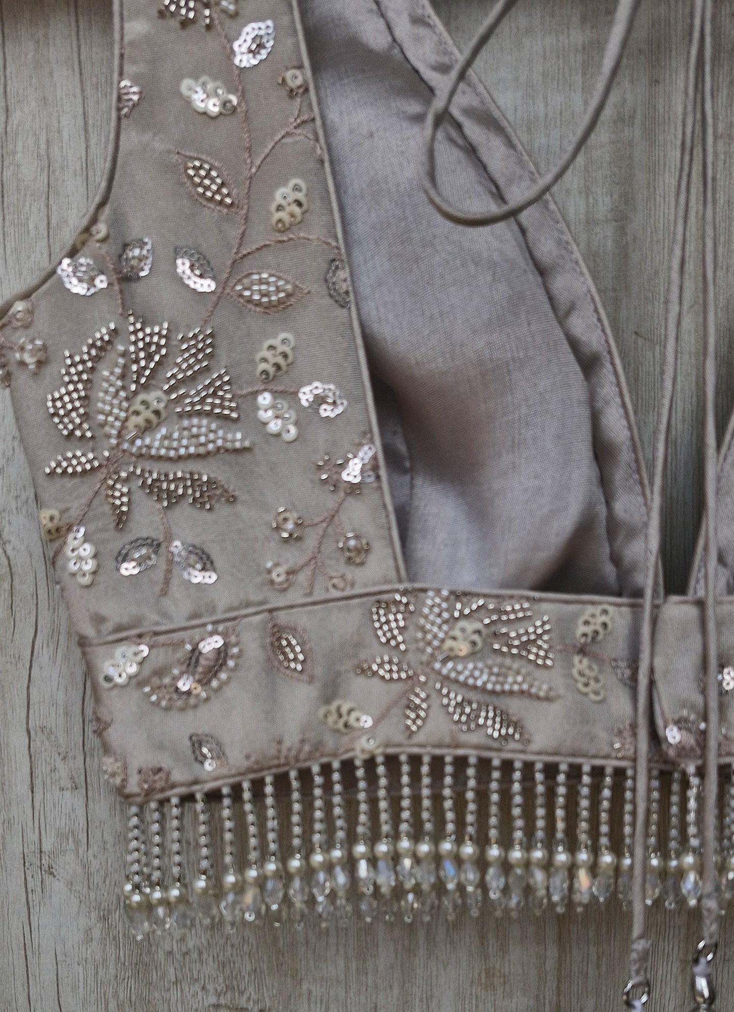 Warm Silver Embroidered Tissue Silk Blouse DVBL_470