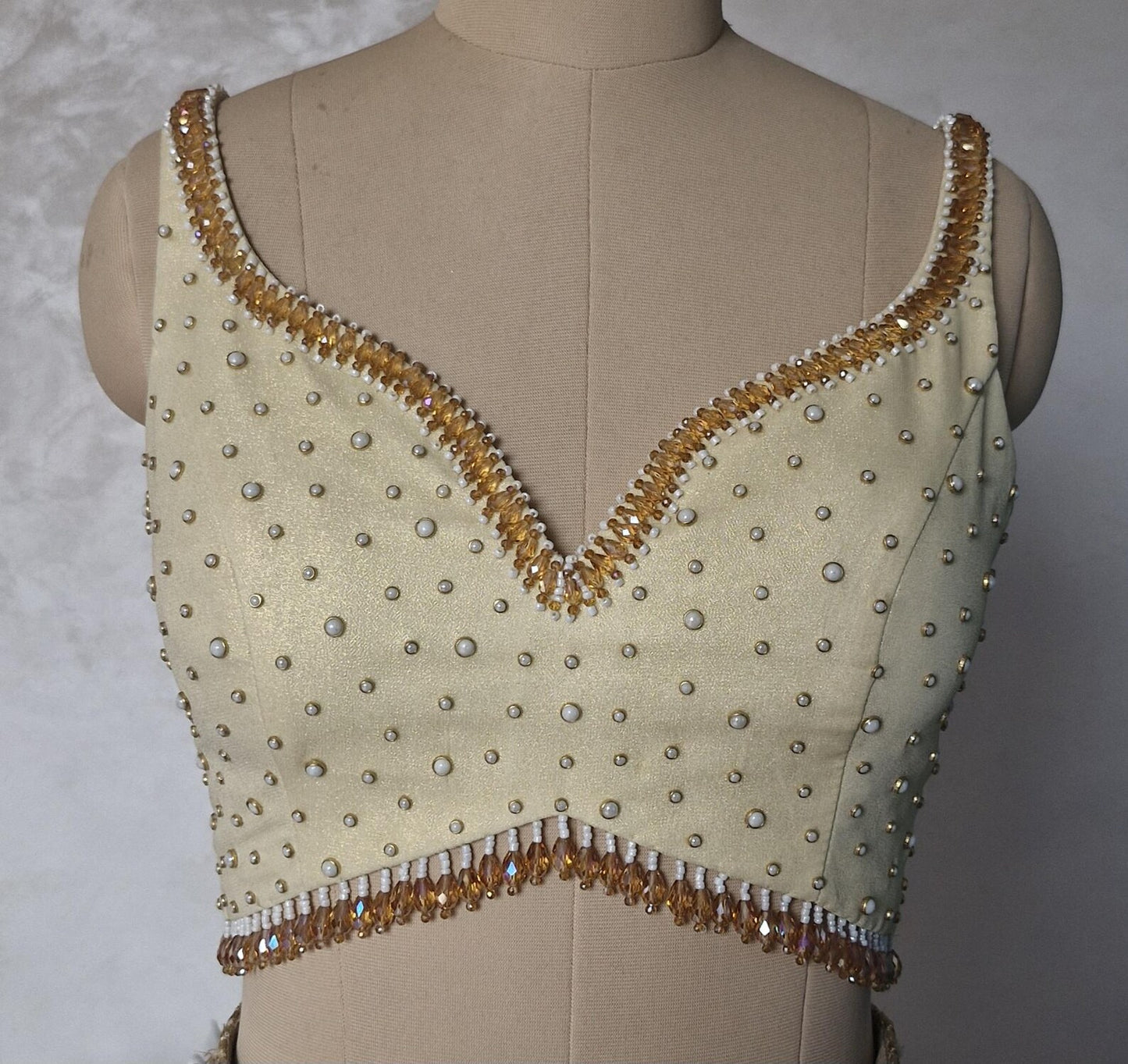 Hand Embroidered Cream Gold Wedding Sweetheart Neck DVBL_465