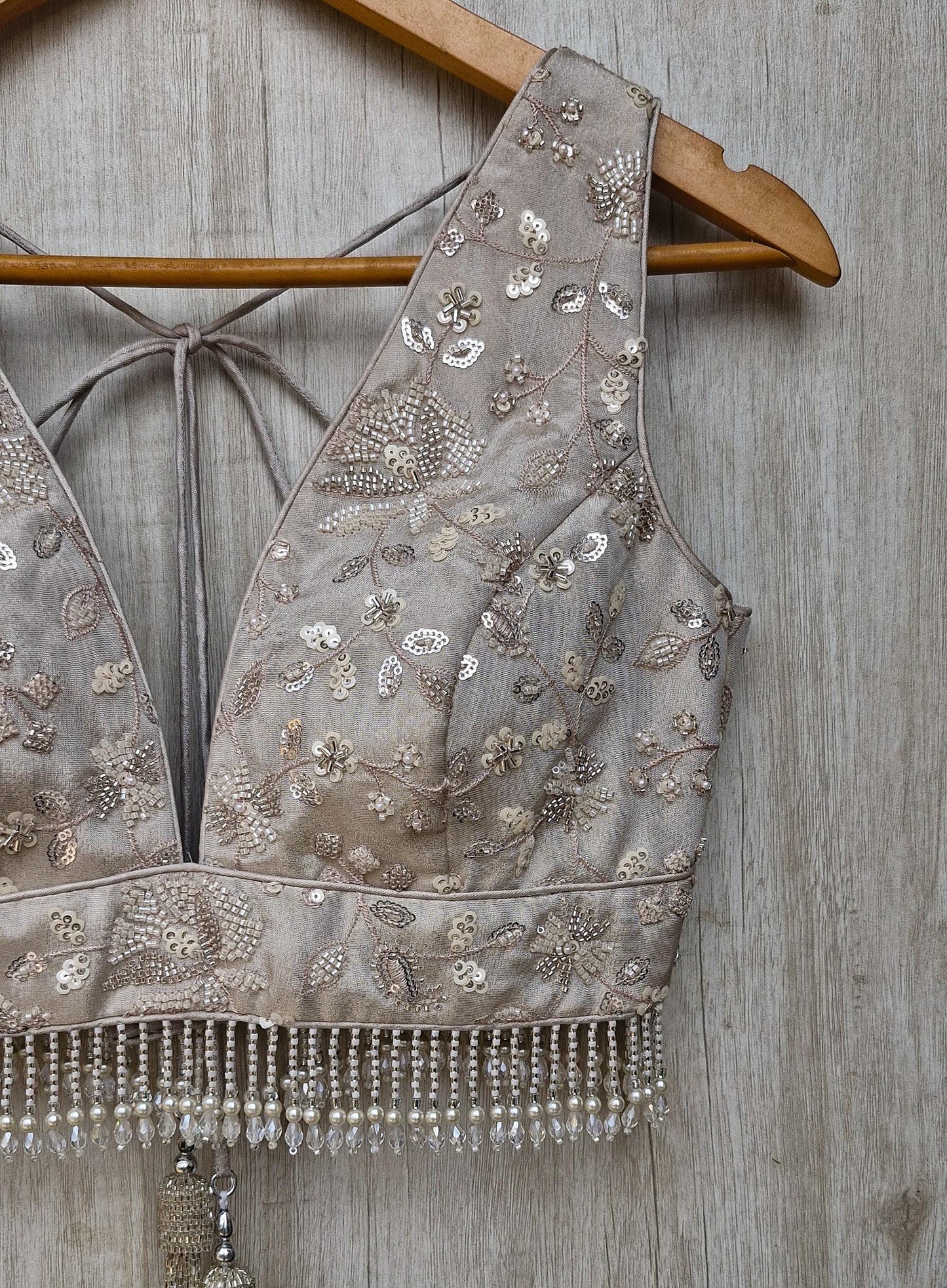 Warm Silver Embroidered Tissue Silk Blouse DVBL_470
