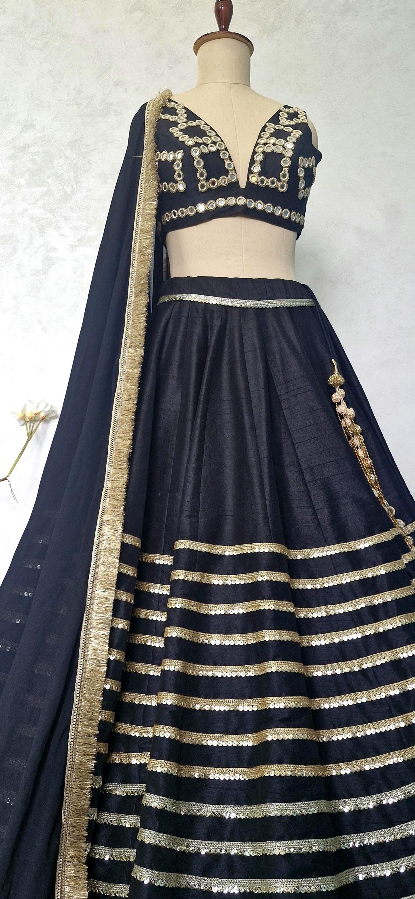 Black Raw Silk Embroidered Lehenga Choli DVMTD_0282