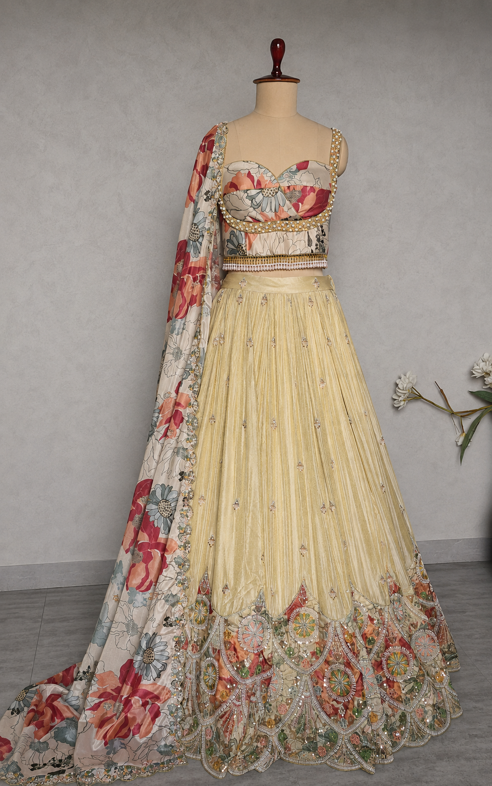 Champagne Gold Embroidered Tissue Silk Lehenga Choli DVMTD_0307